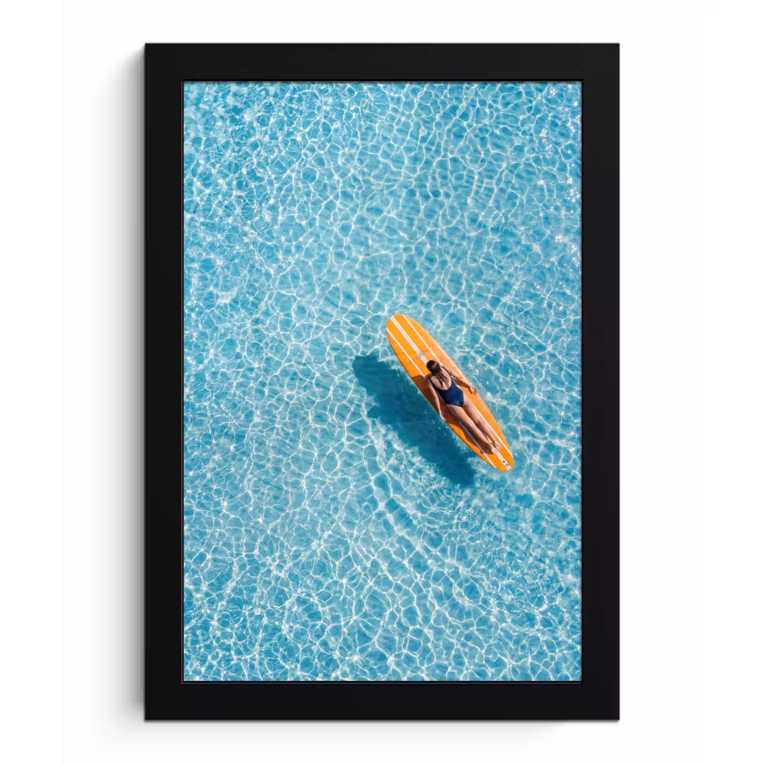 Surfboard - Water - Badpak - Oranje fotolijst zwart zonder passe partout klein -3d