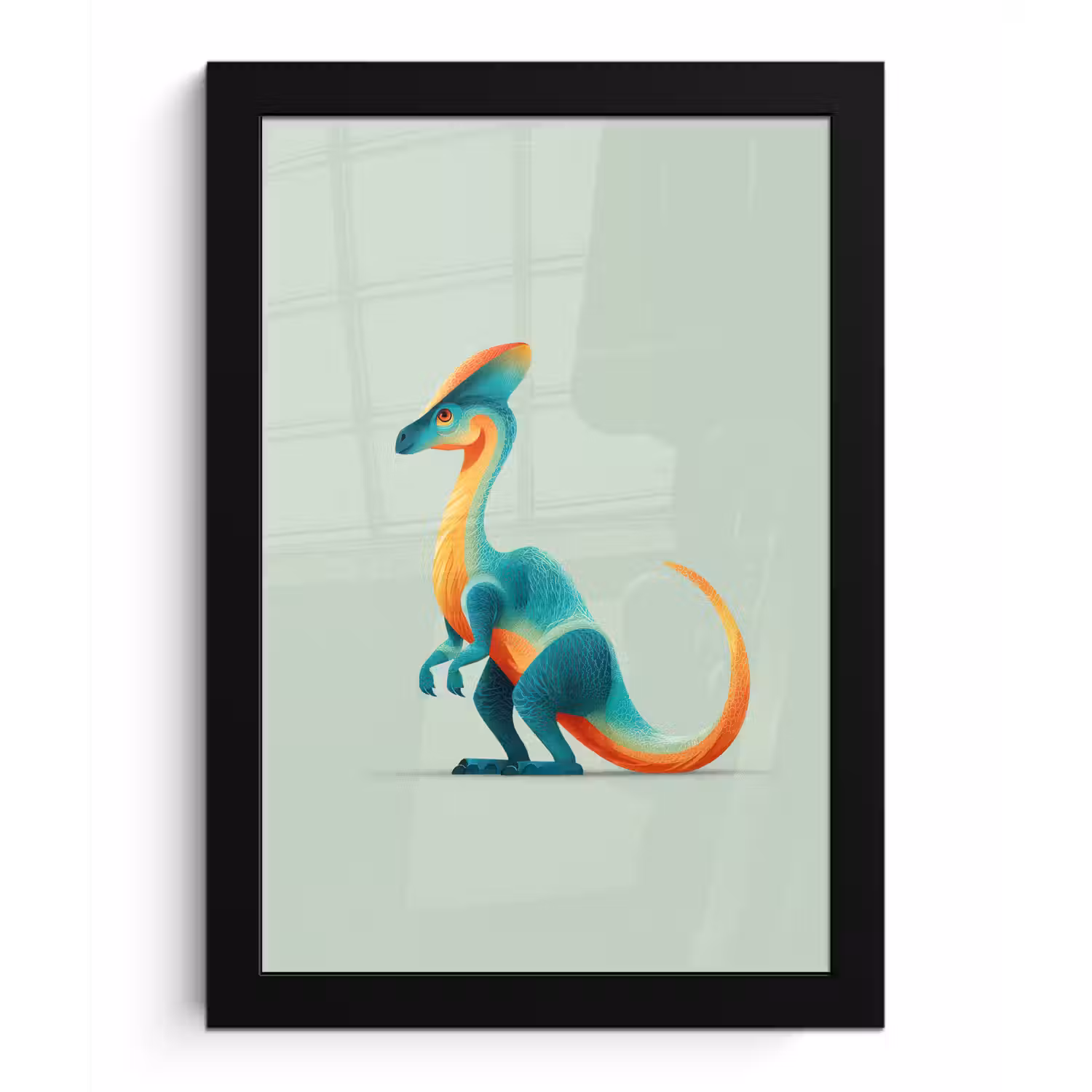 Staart - Dino - Minimalistisch - Blauw fotolijst zwart zonder passe partout klein -3d