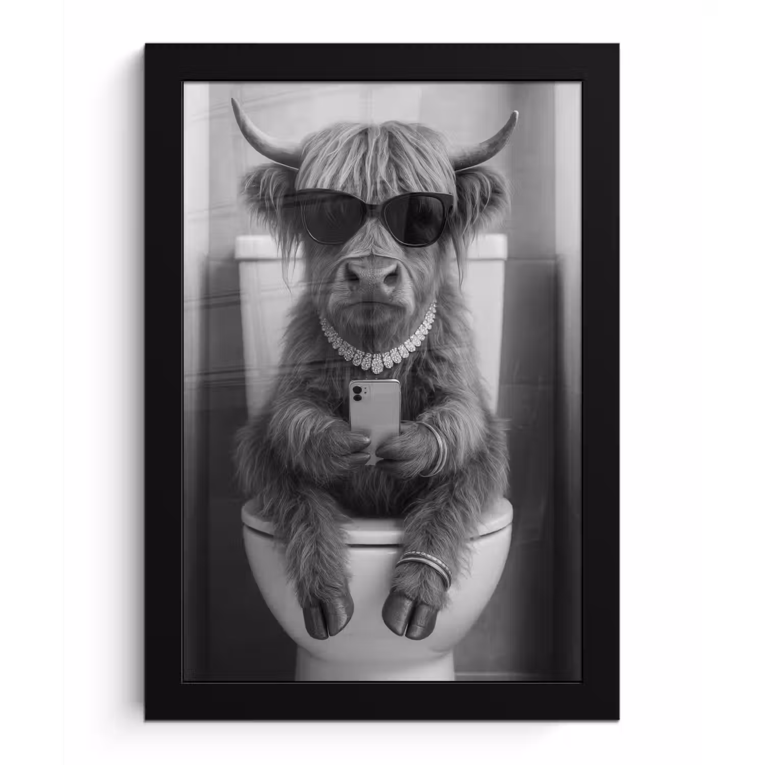 Stier - Telefoon - Toilet - Zwart - Wit fotolijst zwart zonder passe partout klein -3d