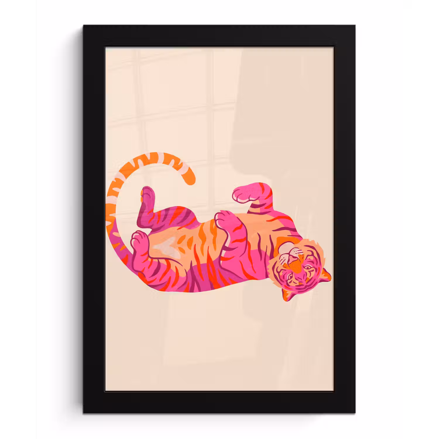 Tijger - Roze - Oranje fotolijst zwart zonder passe partout klein -3d