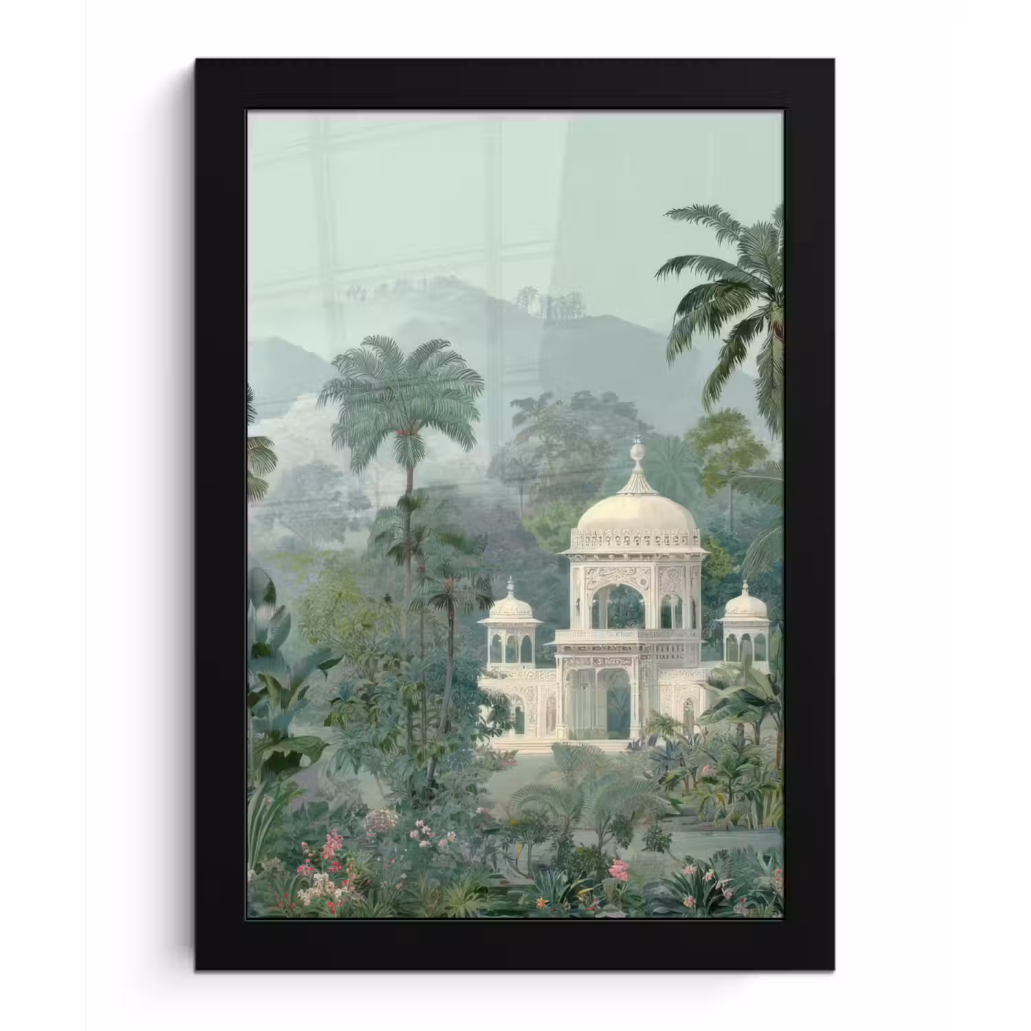 Tropische tuin - Koepelgebouw - Bloemen fotolijst zwart zonder passe partout klein -3d