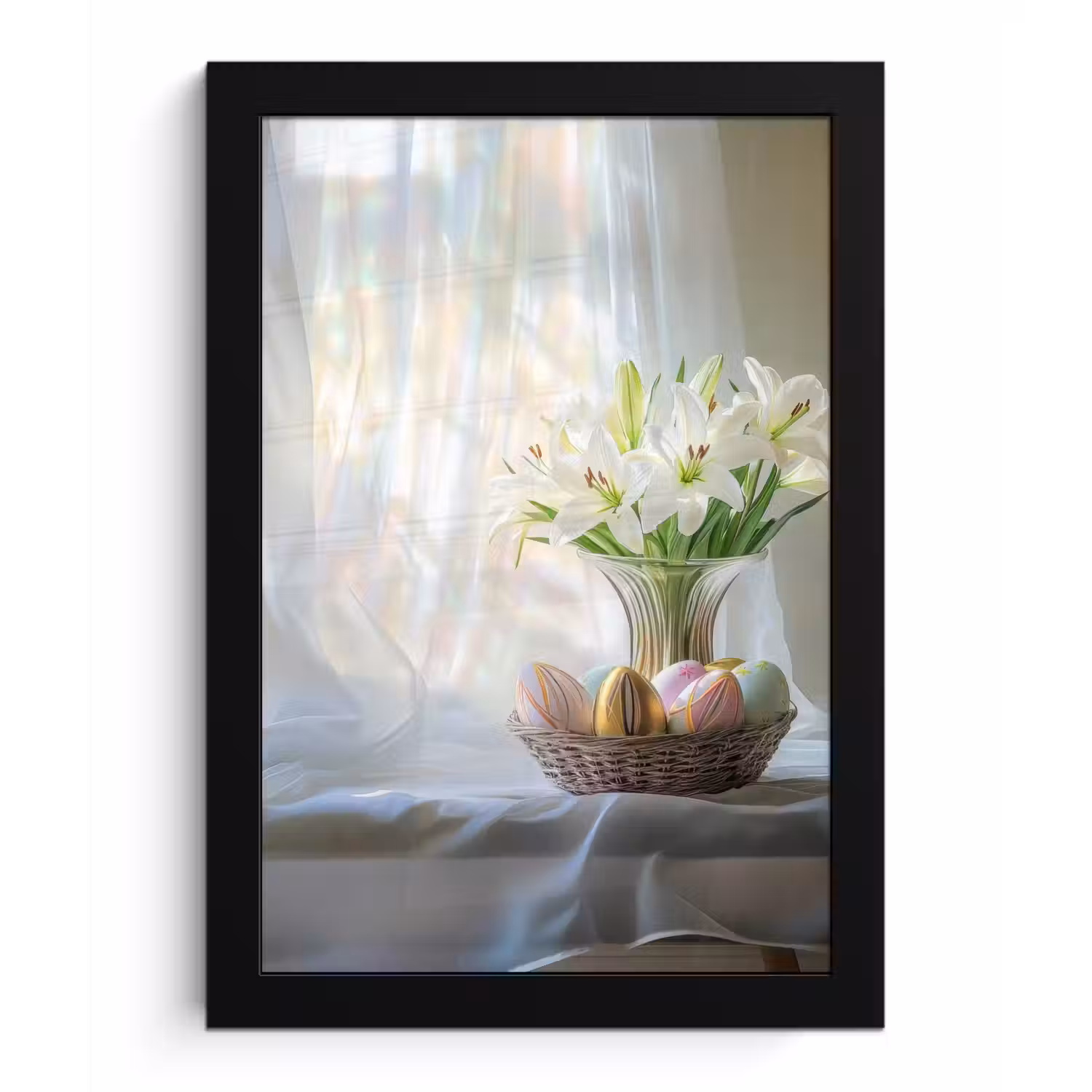 Vaas - Eieren - Bloemen fotolijst zwart zonder passe partout klein -3d
