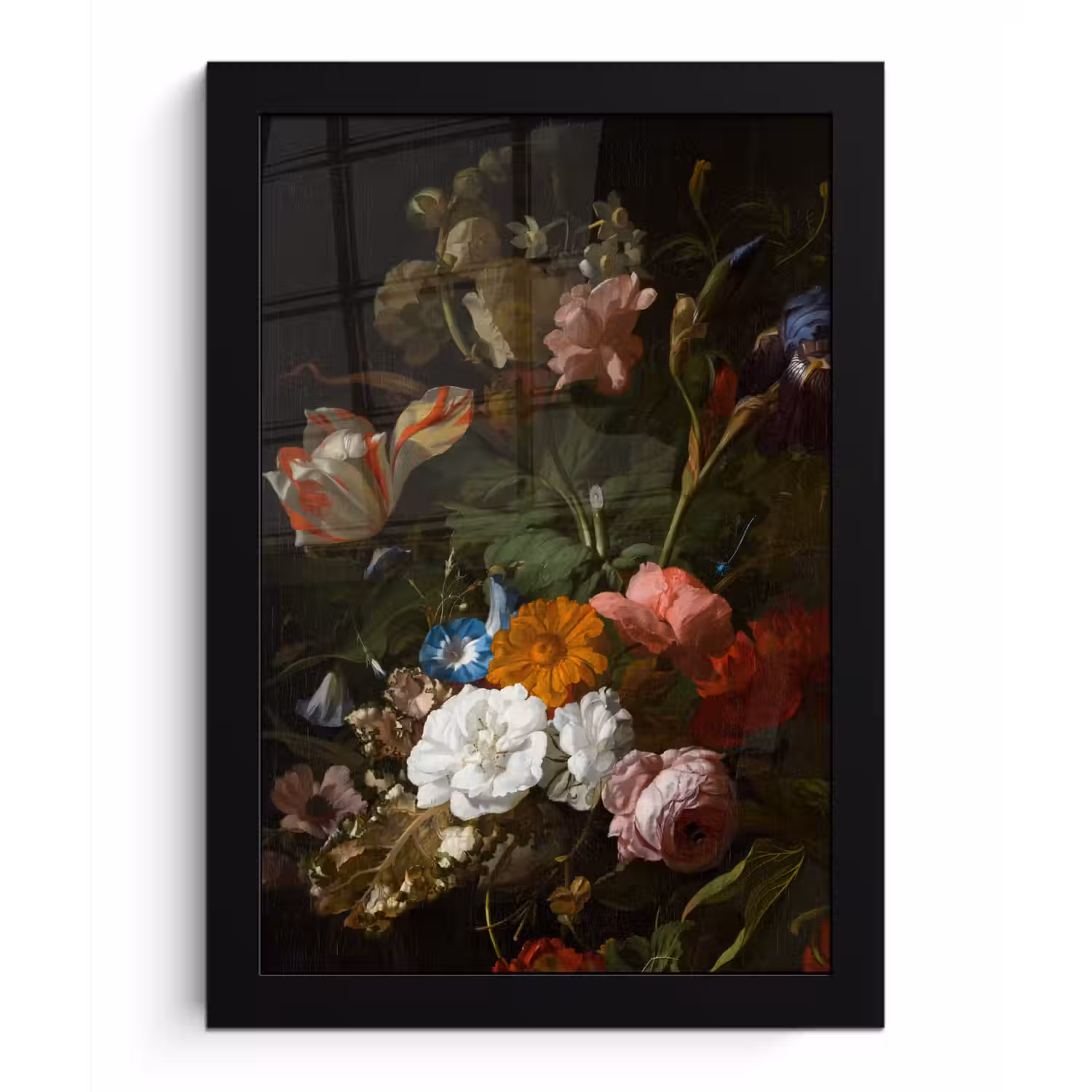 Vaas met bloemen - Schilderij van Rachel Ruysch fotolijst zwart zonder passe partout klein -3d