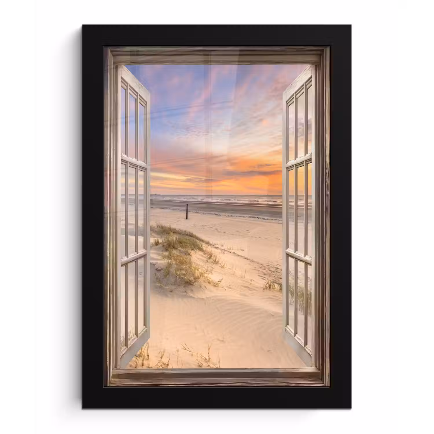 Doorkijk - Strand - Duinen - Natuur - Landschap fotolijst zwart zonder passe partout klein -3d