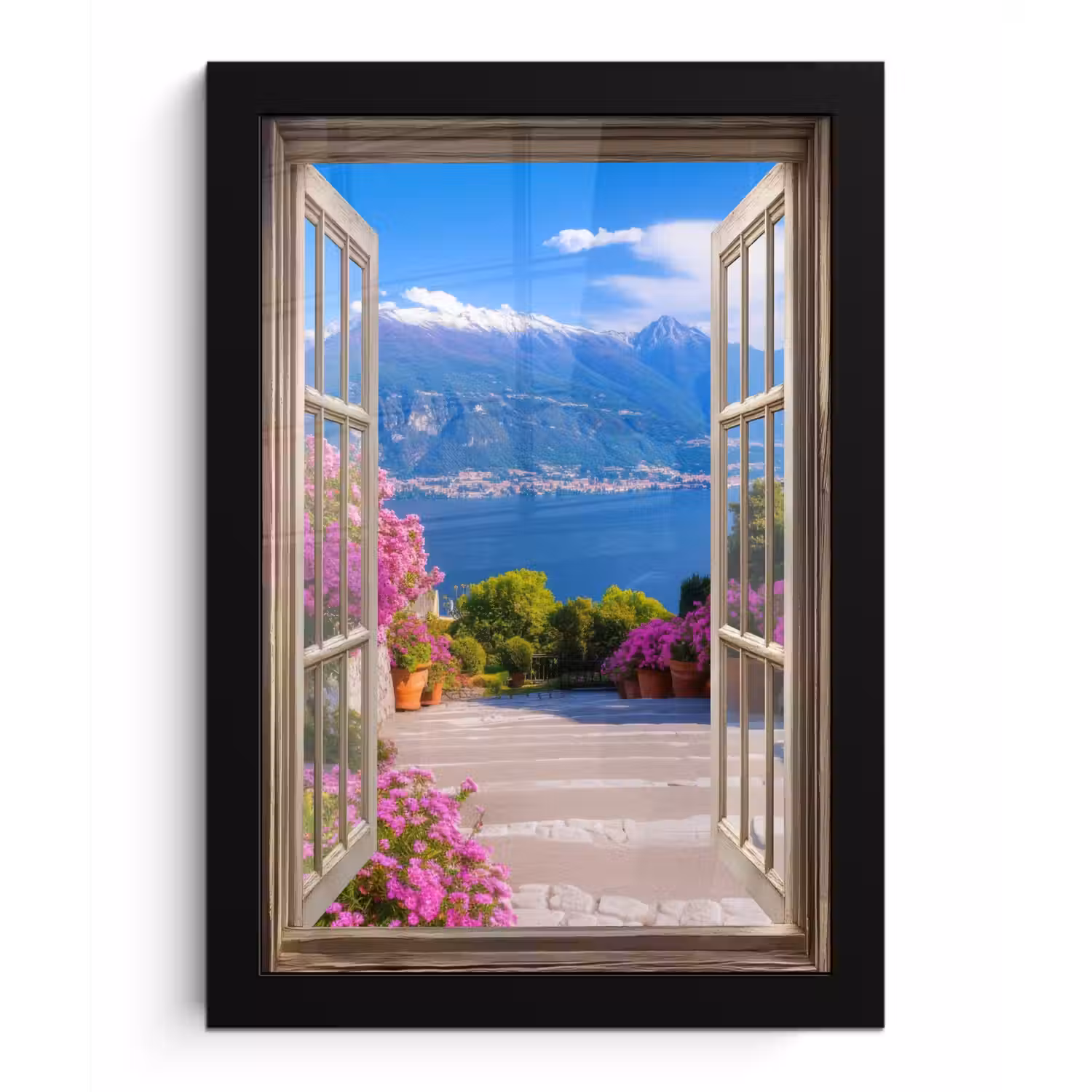 Doorkijk - Berg - Landschap - Uitzicht - Meer fotolijst zwart zonder passe partout klein -3d