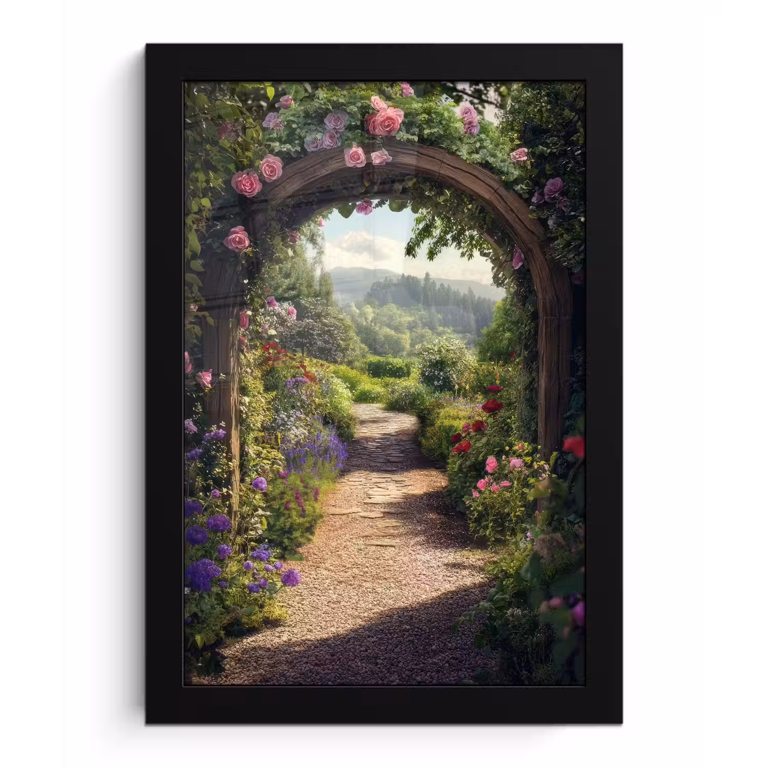 Doorkijk - Landschap - Bloemen - Rozenboog - Natuur fotolijst zwart zonder passe partout klein -3d