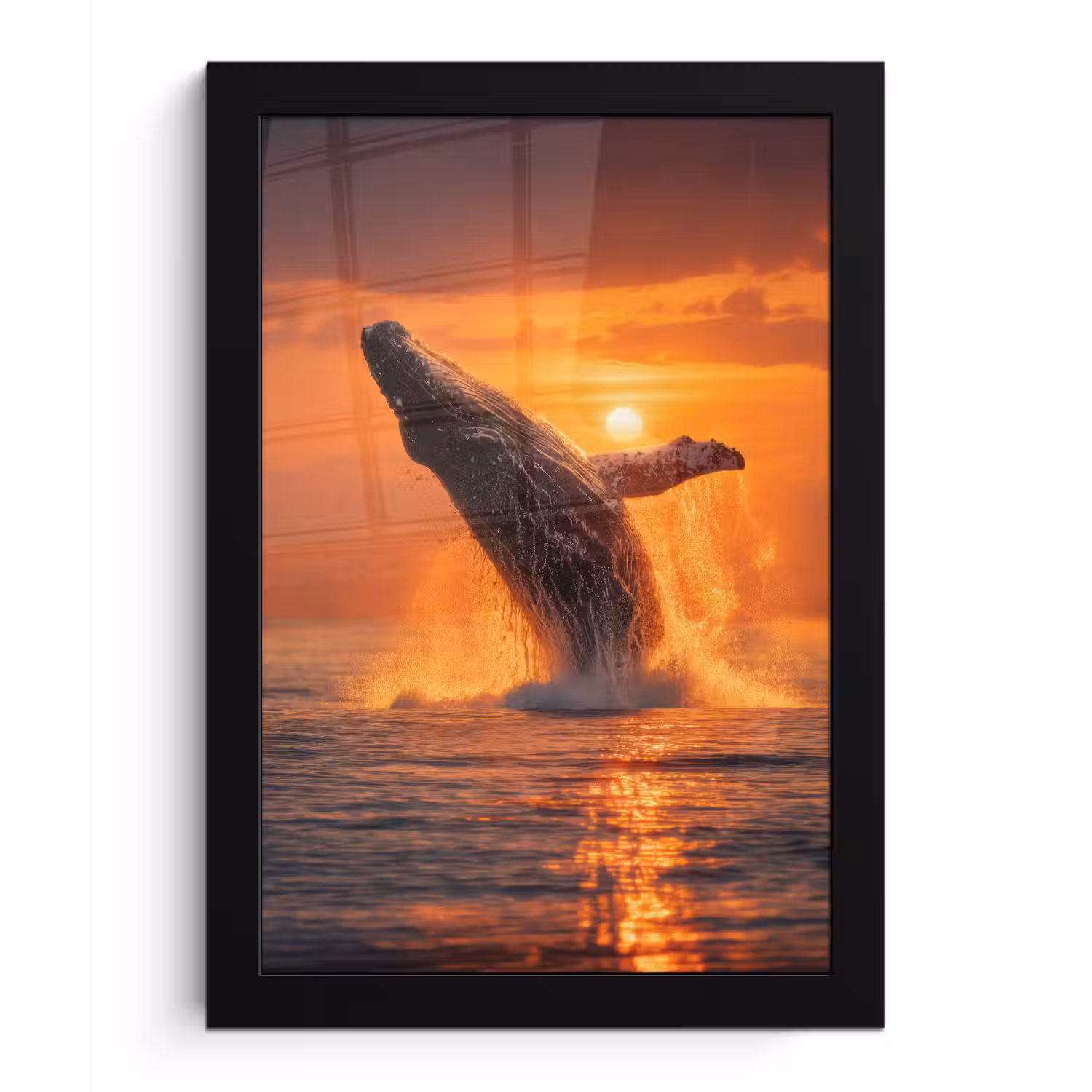 Walvis - Zon - Zee fotolijst zwart zonder passe partout klein -3d