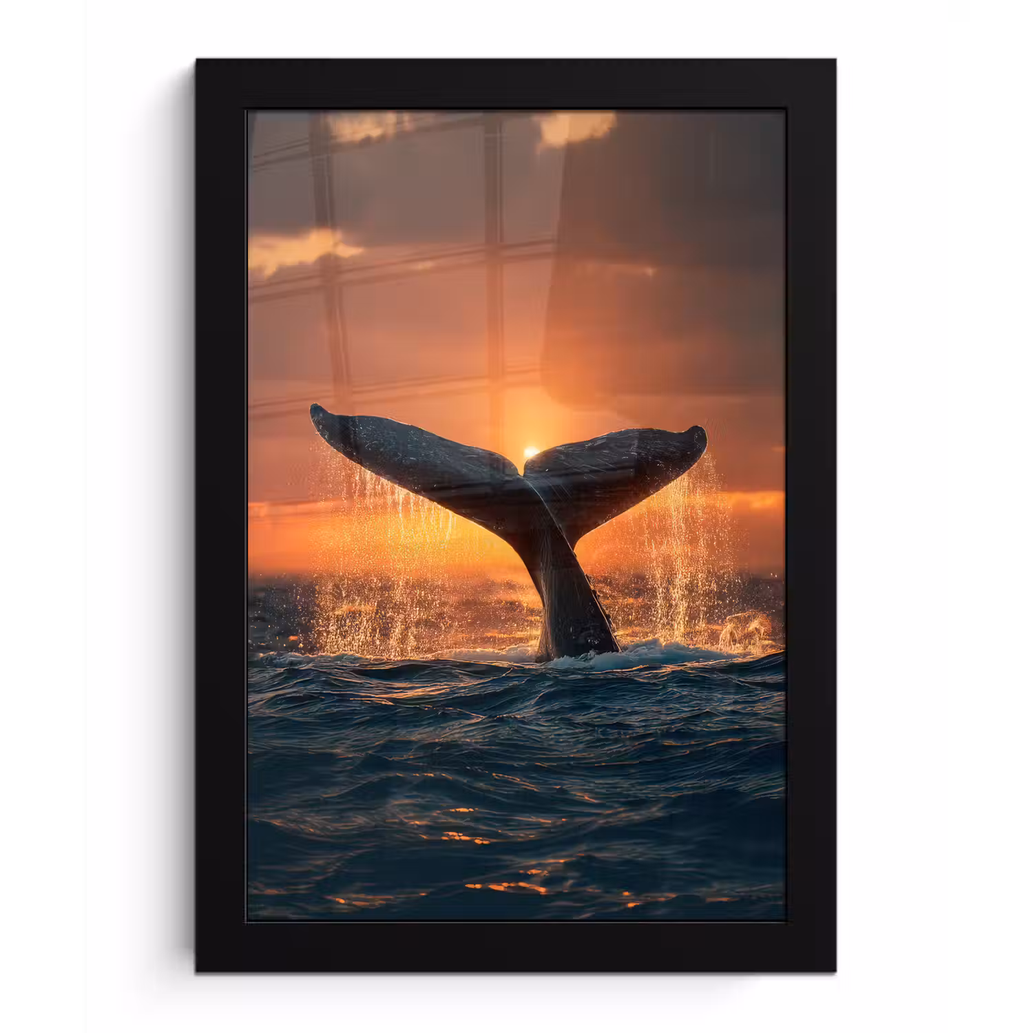 Walvis staart - Water - Zonsondergang fotolijst zwart zonder passe partout klein -3d