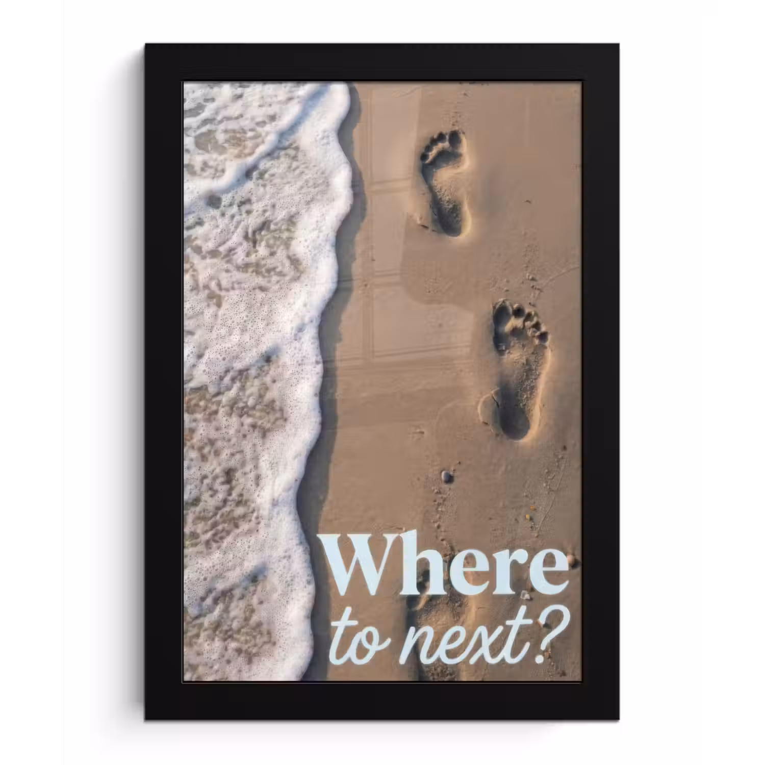 Where to next - Strand - Voetstappen fotolijst zwart zonder passe partout klein -3d
