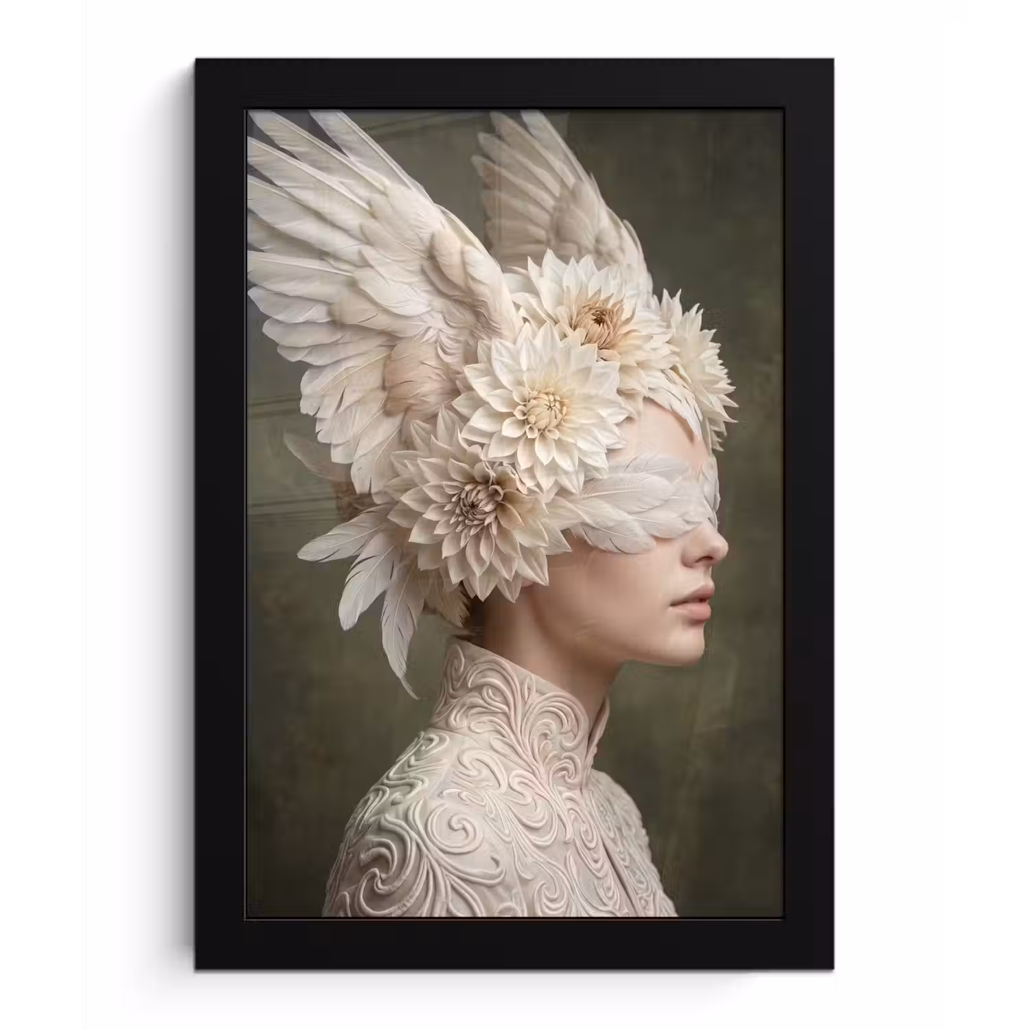 Vleugels - Vrouw - Wit fotolijst zwart zonder passe partout klein -3d