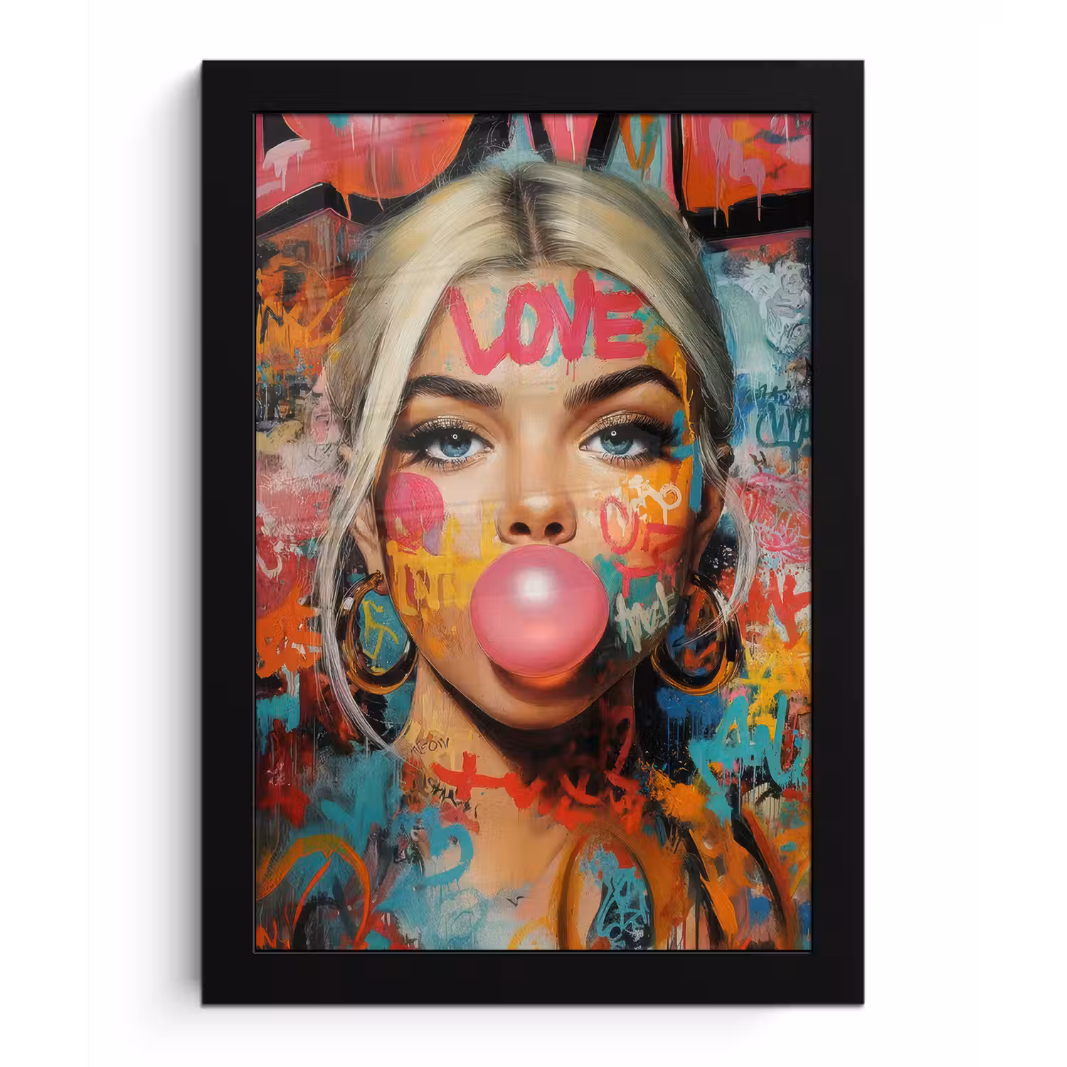 Vrouw - Kauwgom - Graffiti - Love fotolijst zwart zonder passe partout klein -3d