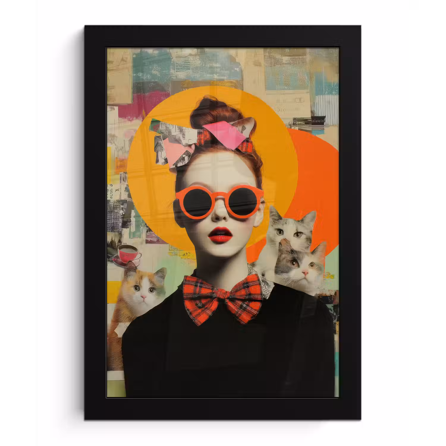 Vrouw - Bril - Strik - Retro fotolijst zwart zonder passe partout klein -3d