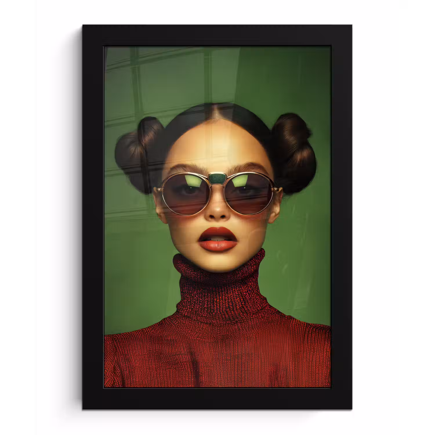 Vrouw - Groen - Bril - Aesthetic - Modern fotolijst zwart zonder passe partout klein -3d