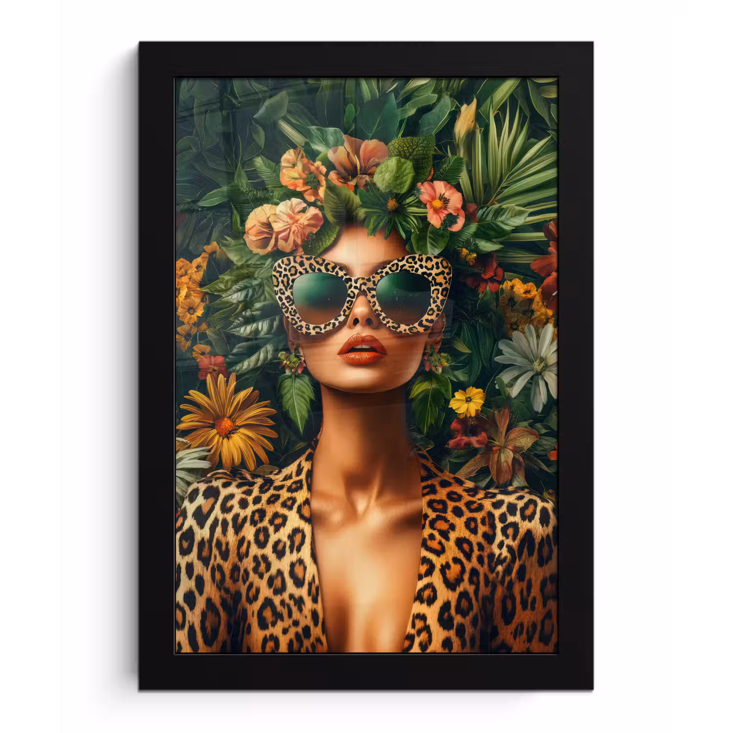 Vrouw - Panterprint - Jungle - Natuur - Luxe fotolijst zwart zonder passe partout klein -3d