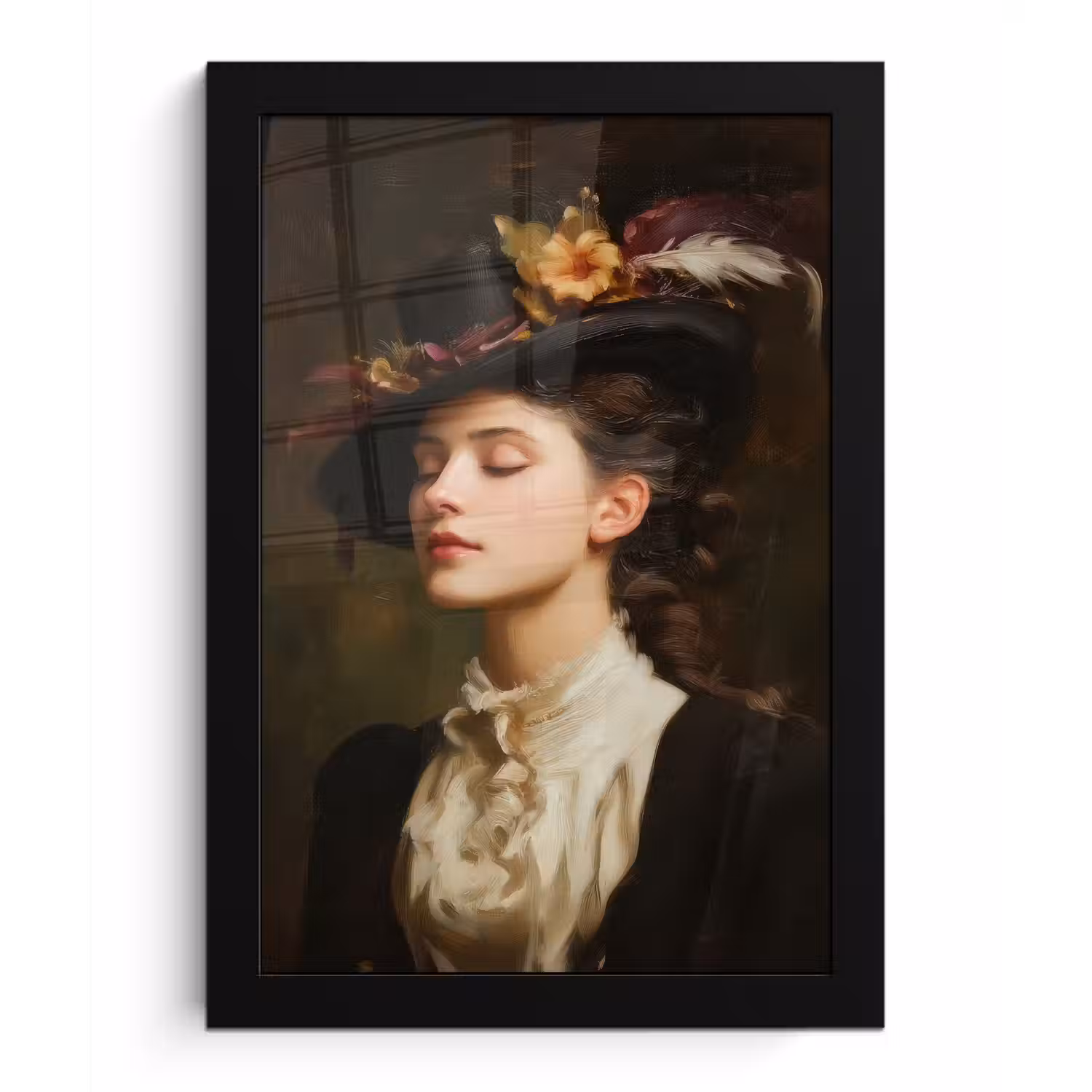 Vrouw - Victoriaans - Portret fotolijst zwart zonder passe partout klein -3d