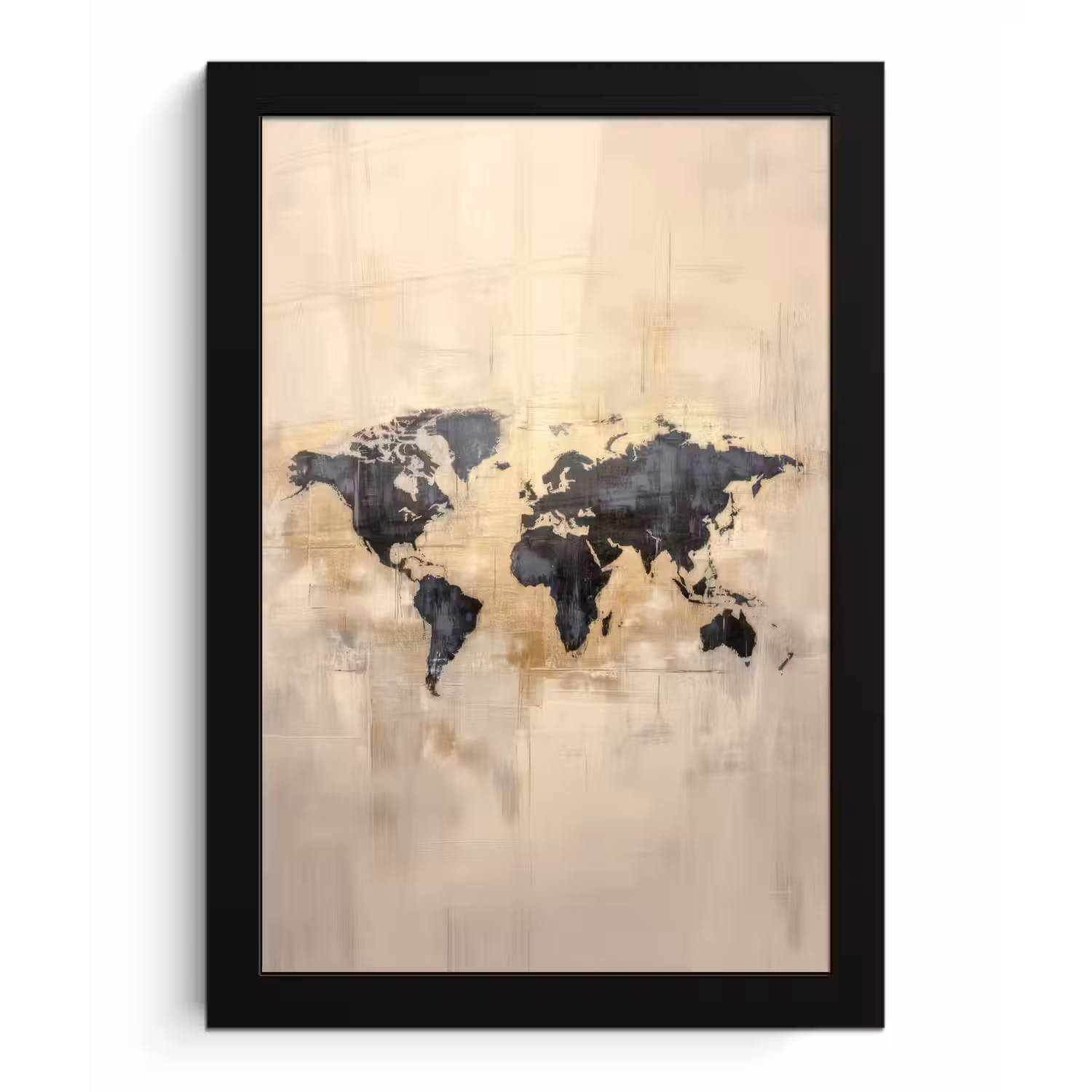 Wereldkaart - Goud - Zwart - Abstract fotolijst zwart zonder passe partout klein -3d
