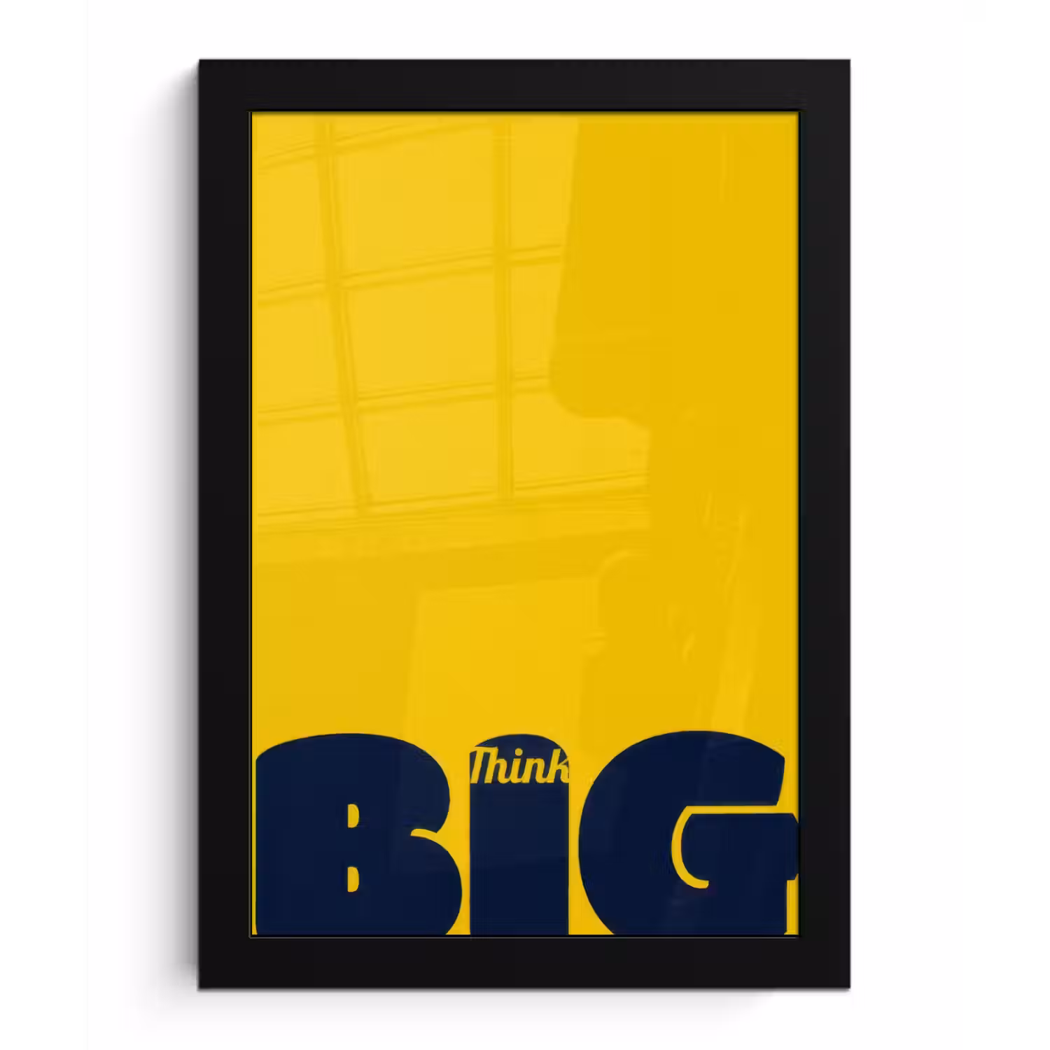 Geel - Think big - Grafisch fotolijst zwart zonder passe partout klein -3d