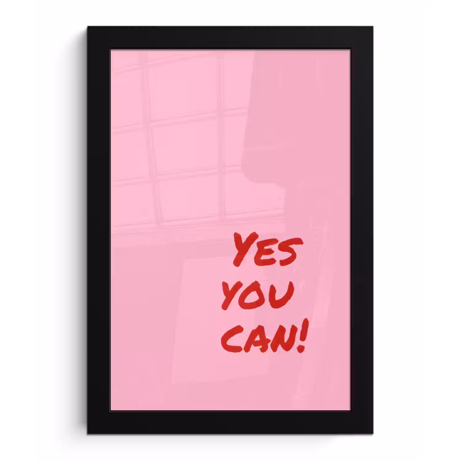 Yes you can do it - Rood - Roze fotolijst zwart zonder passe partout klein -3d