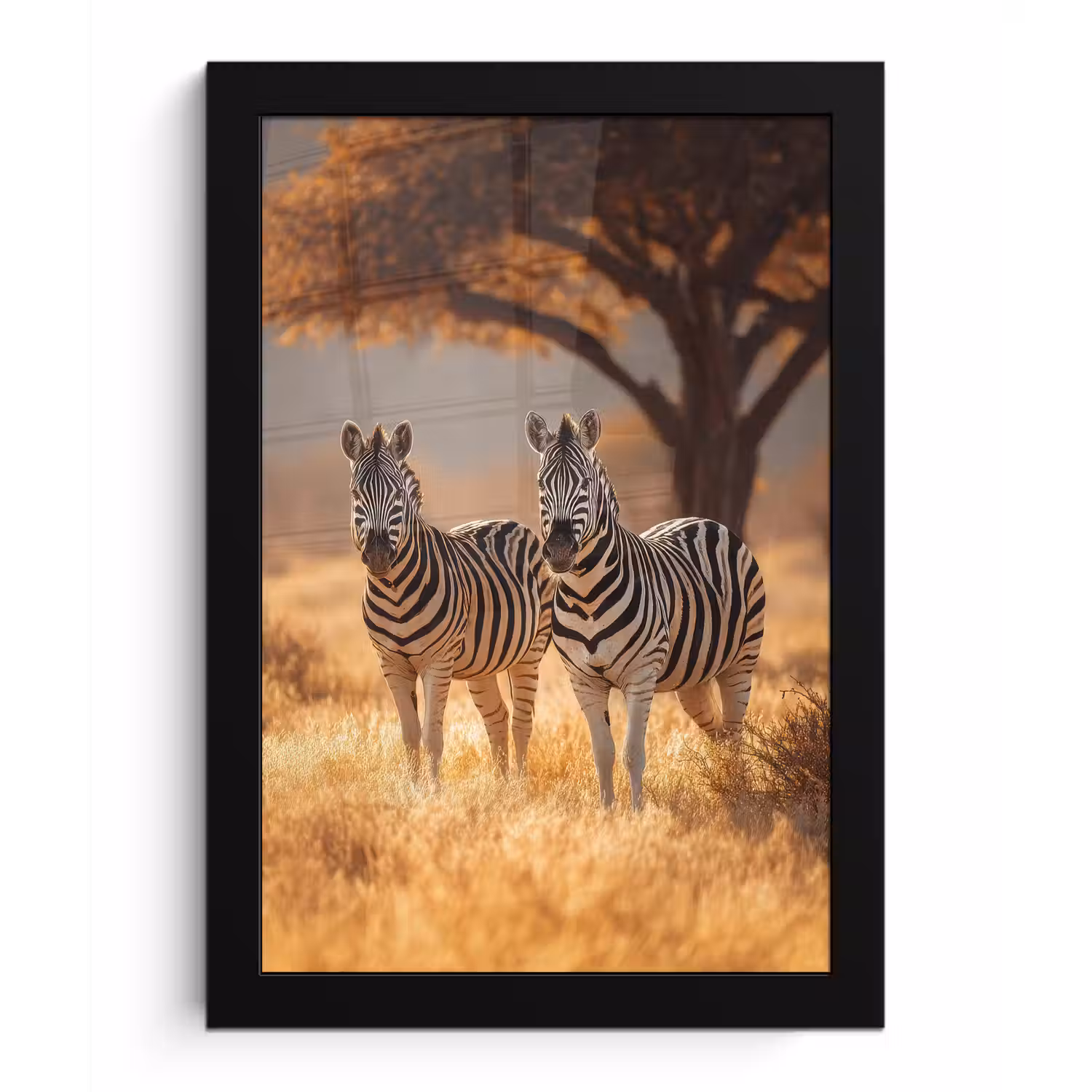 Zebra's - Savannelandschap - Gras fotolijst zwart zonder passe partout klein -3d