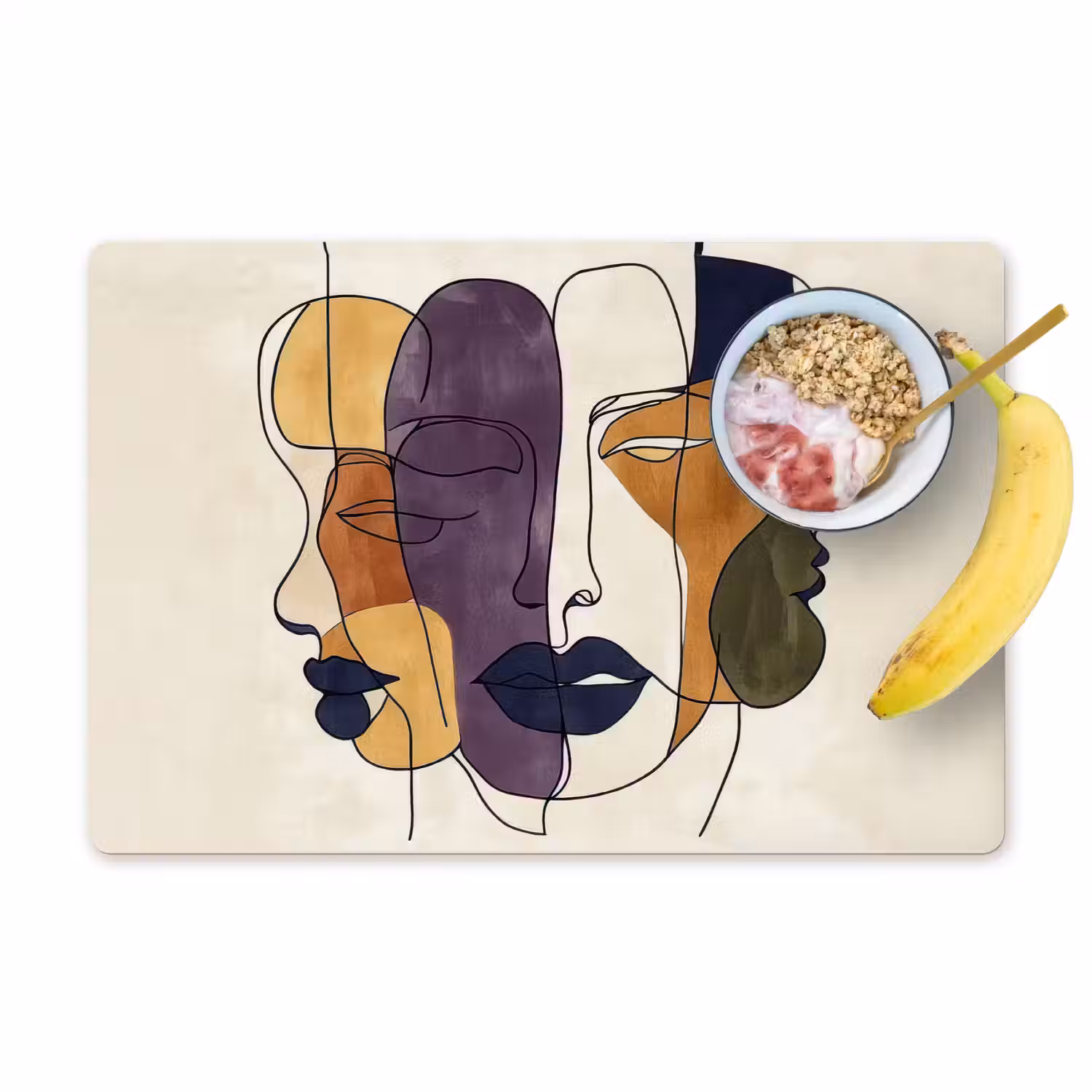 Abstract - Overlappende gezichten - Paars - Donkergroen Placemat vinyl groot -zzzproduct_Kitchenyeah-website