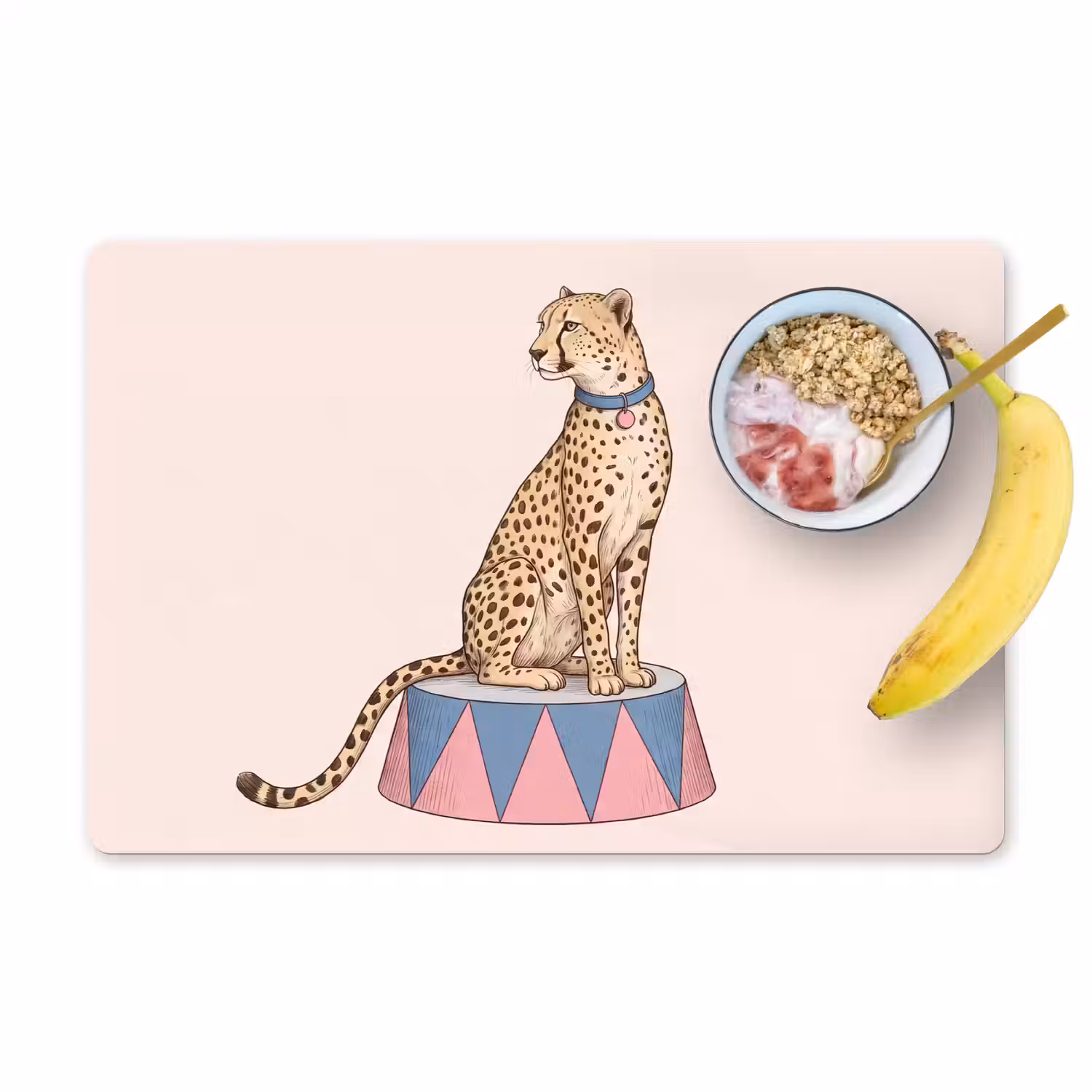 Dieren - Circus - Illustratie - Vintage - Roze Placemat vinyl groot -zzzproduct_Kitchenyeah-website
