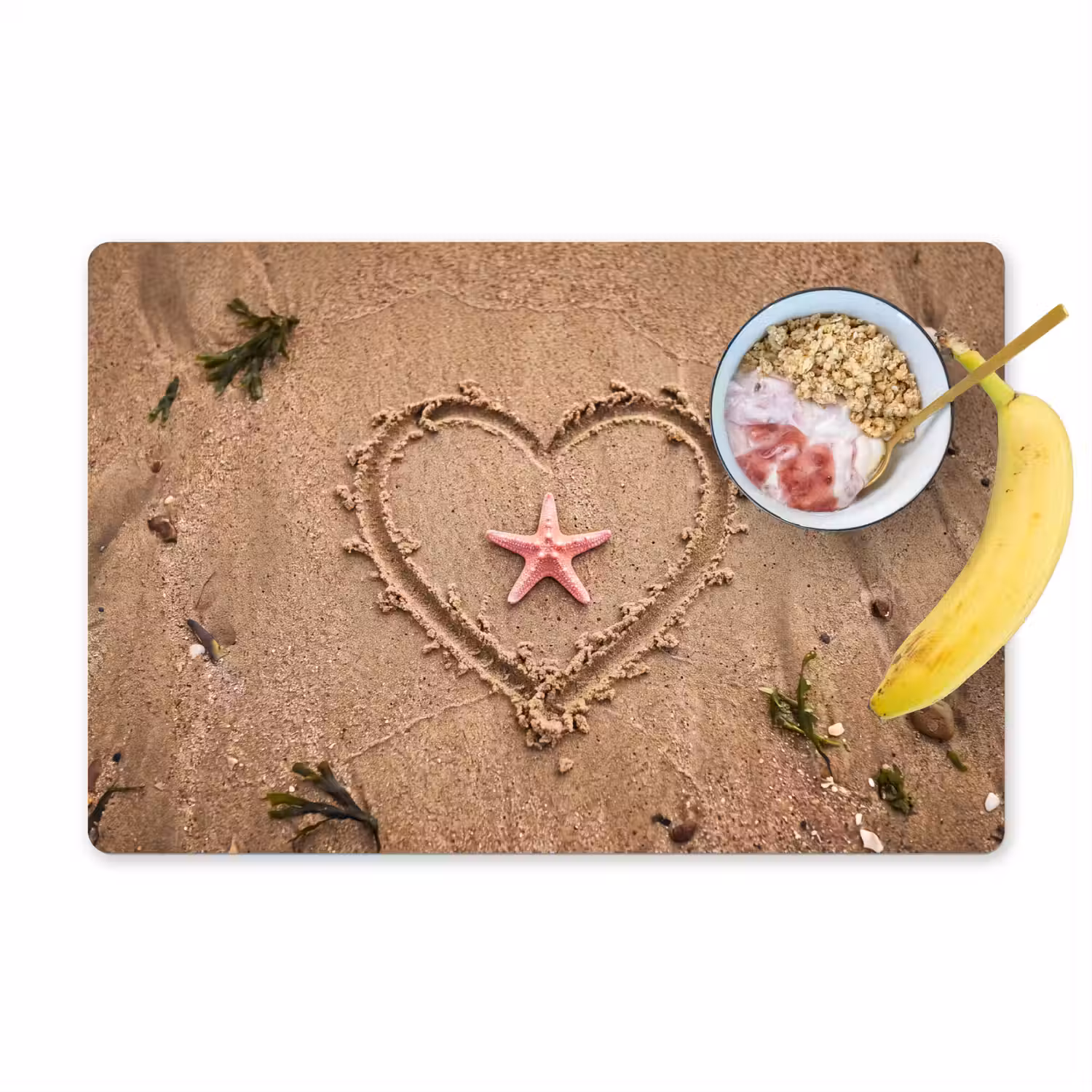 Dieren - Hart - Strand - Zand - Roze Placemat vinyl groot -zzzproduct_Kitchenyeah-website