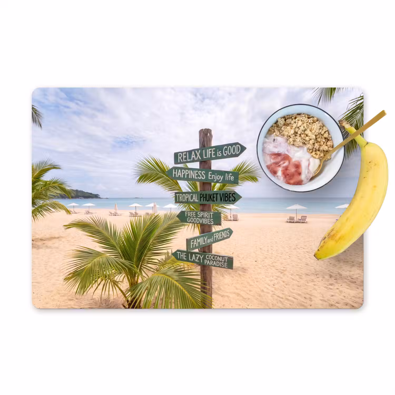 Strand - Wegwijzer - Palmen - Tropisch - Groen Placemat vinyl groot -zzzproduct_Kitchenyeah-website