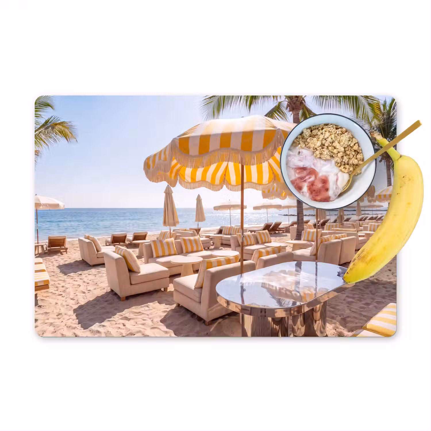 Strand - Ligbedden - Vakantie - Modern - Geel Placemat vinyl groot -zzzproduct_Kitchenyeah-website