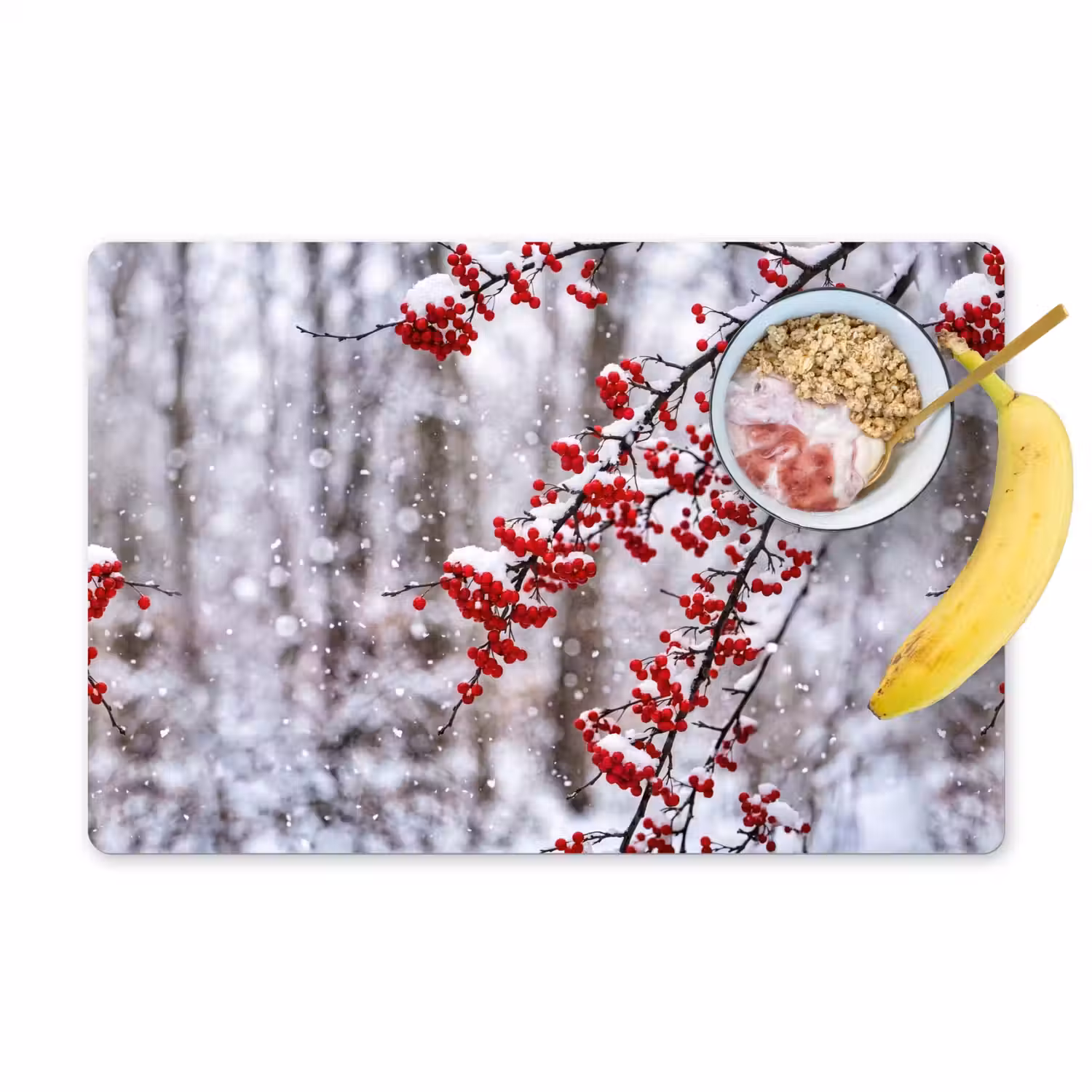 Bessen - Takken - Sneeuw - Winter - Kleurrijk Placemat vinyl groot -zzzproduct_Kitchenyeah-website