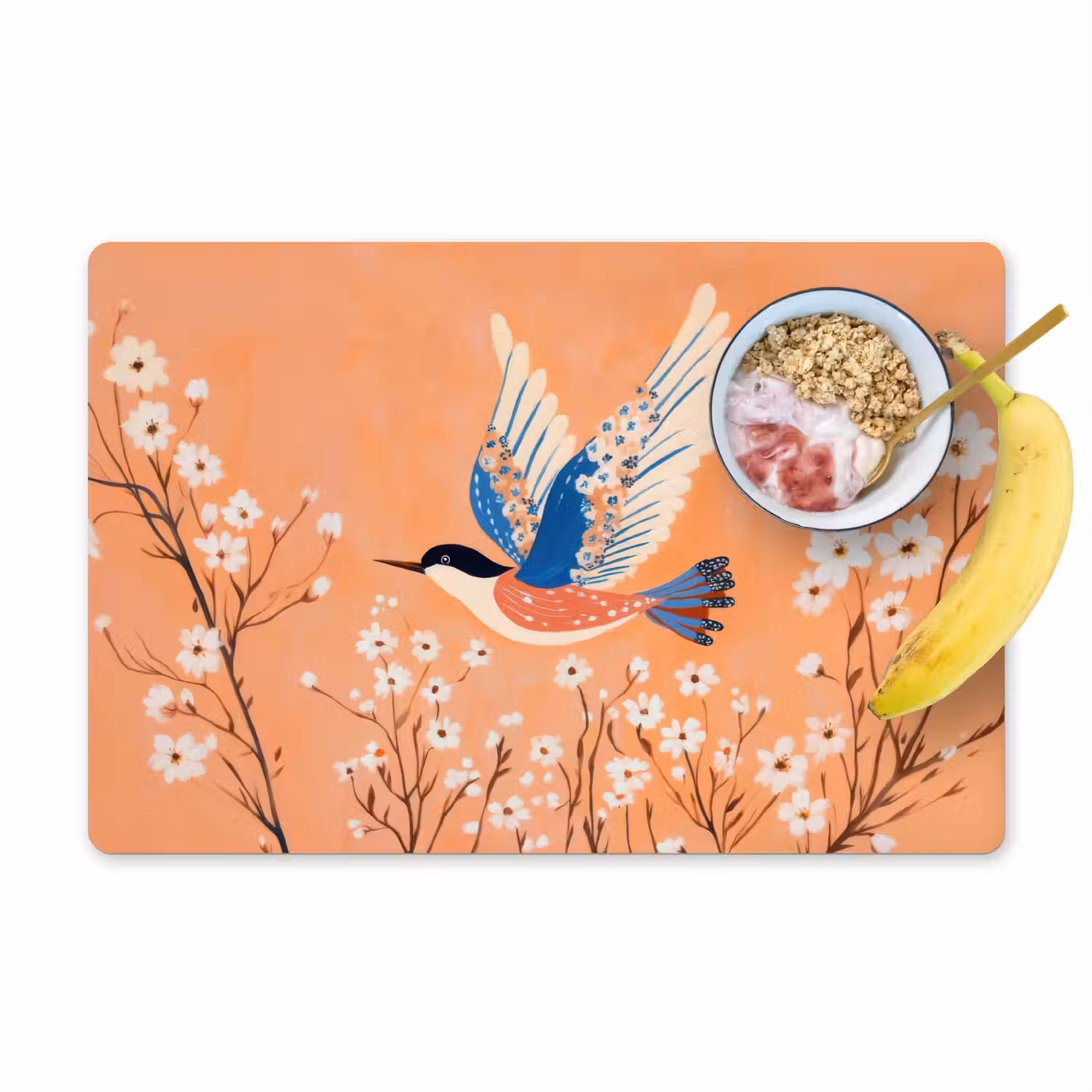 Vogel - Bloesemtakken - Warm - Kleurrijk Placemat vinyl groot -zzzproduct_Kitchenyeah-website