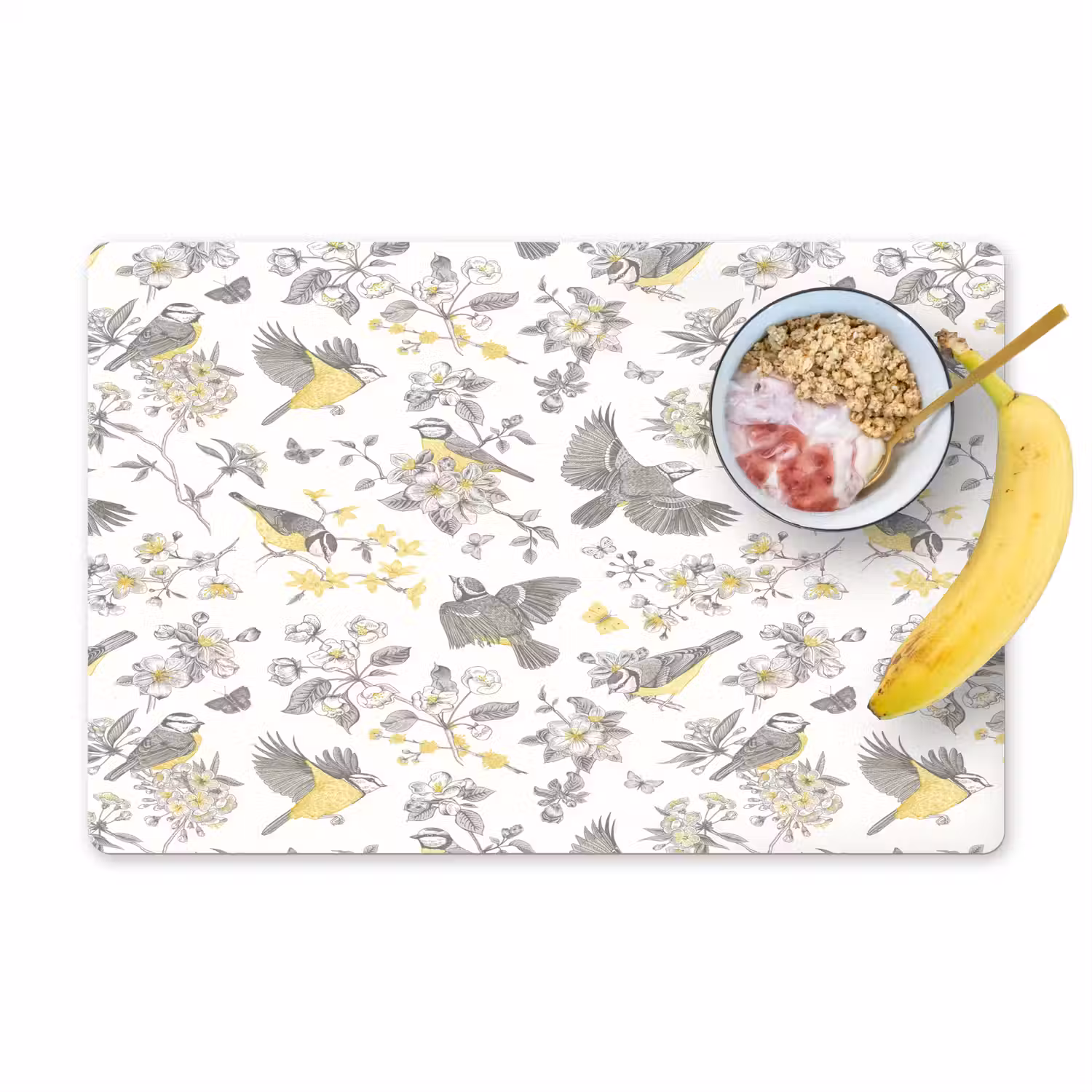 Birds - Flowers - Gray - Yellow Placemat vinyl groot 368 -zzzproduct_Kitchenyeah-website