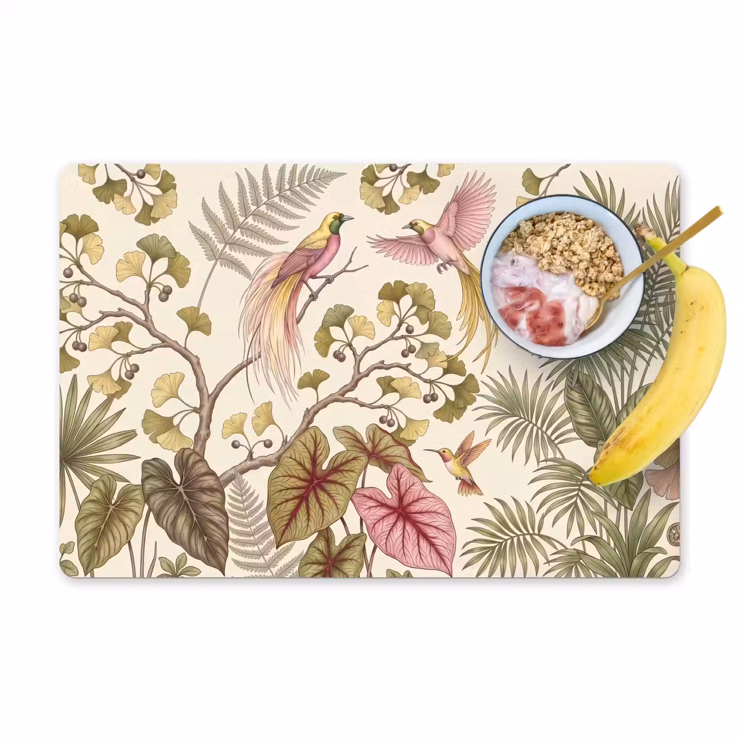 Vogels - Tropisch - Botanisch - Roze Placemat vinyl groot -zzzproduct_Kitchenyeah-website