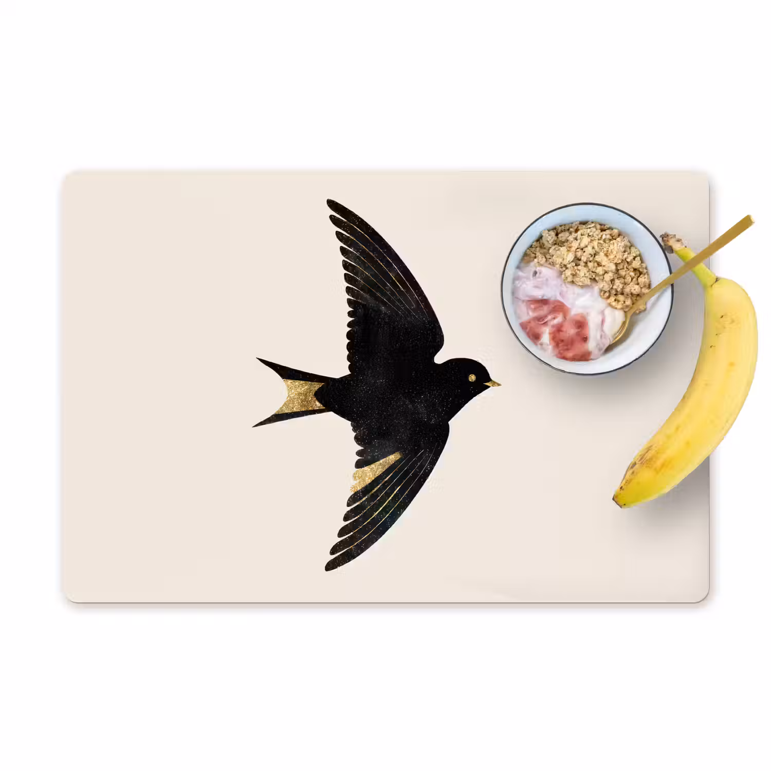 Zwarte zwaluw - Gouden accenten - Lichte achtergrond Placemat vinyl groot -zzzproduct_Kitchenyeah-website
