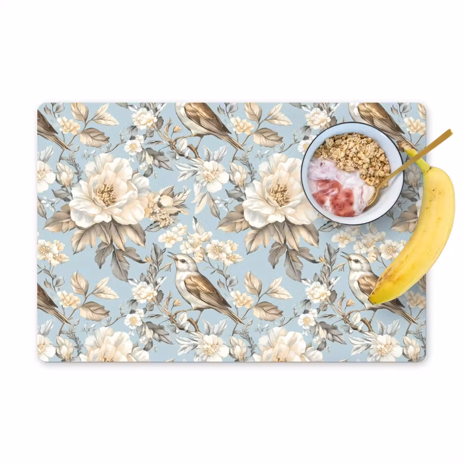 Botanisch - Zangvogel - Blauw Placemat vinyl groot 368 -zzzproduct_Kitchenyeah-website