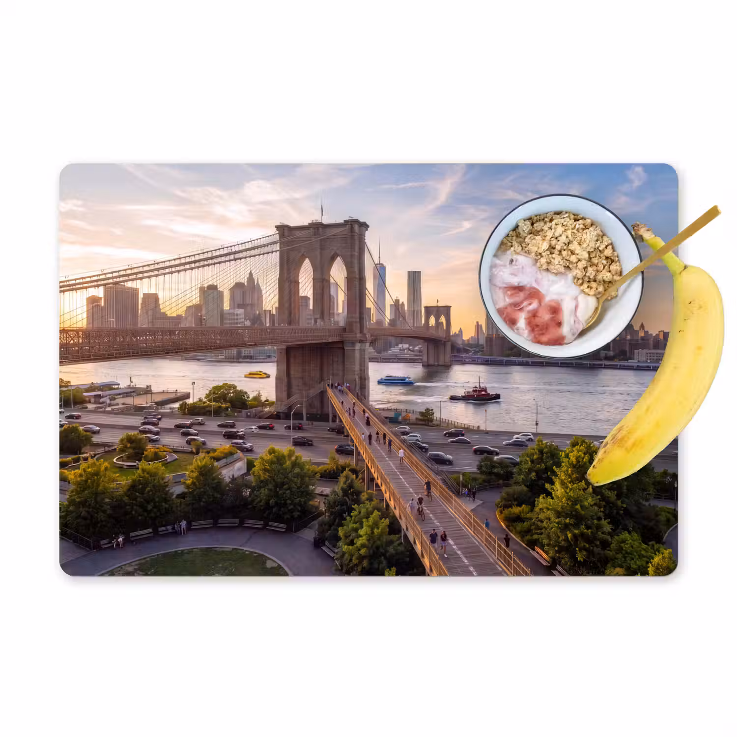 Brug - Rivier - Stad - Zonsondergang - Architectuur Placemat vinyl groot -zzzproduct_Kitchenyeah-website