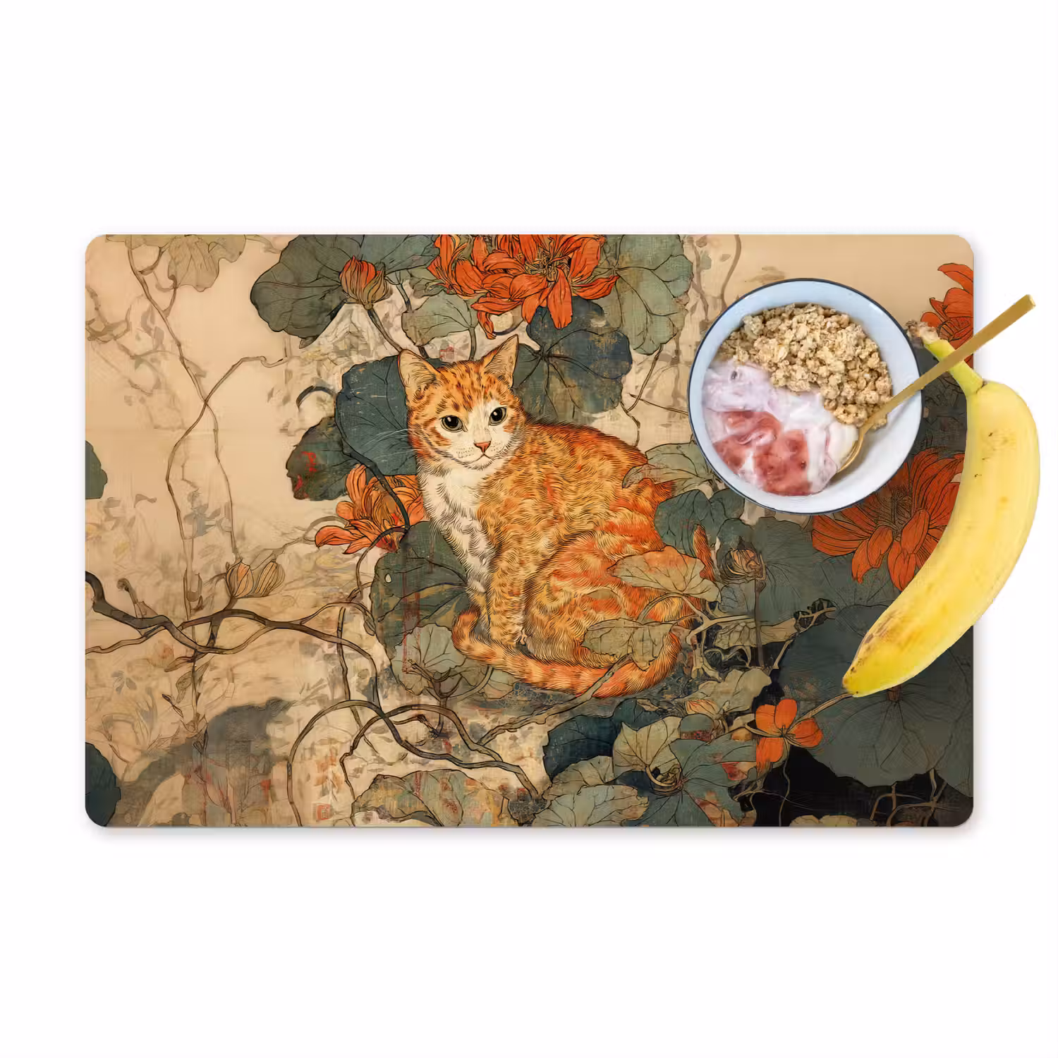 Kat - Sierlijk - Bloemen Placemat vinyl groot -zzzproduct_Kitchenyeah-website
