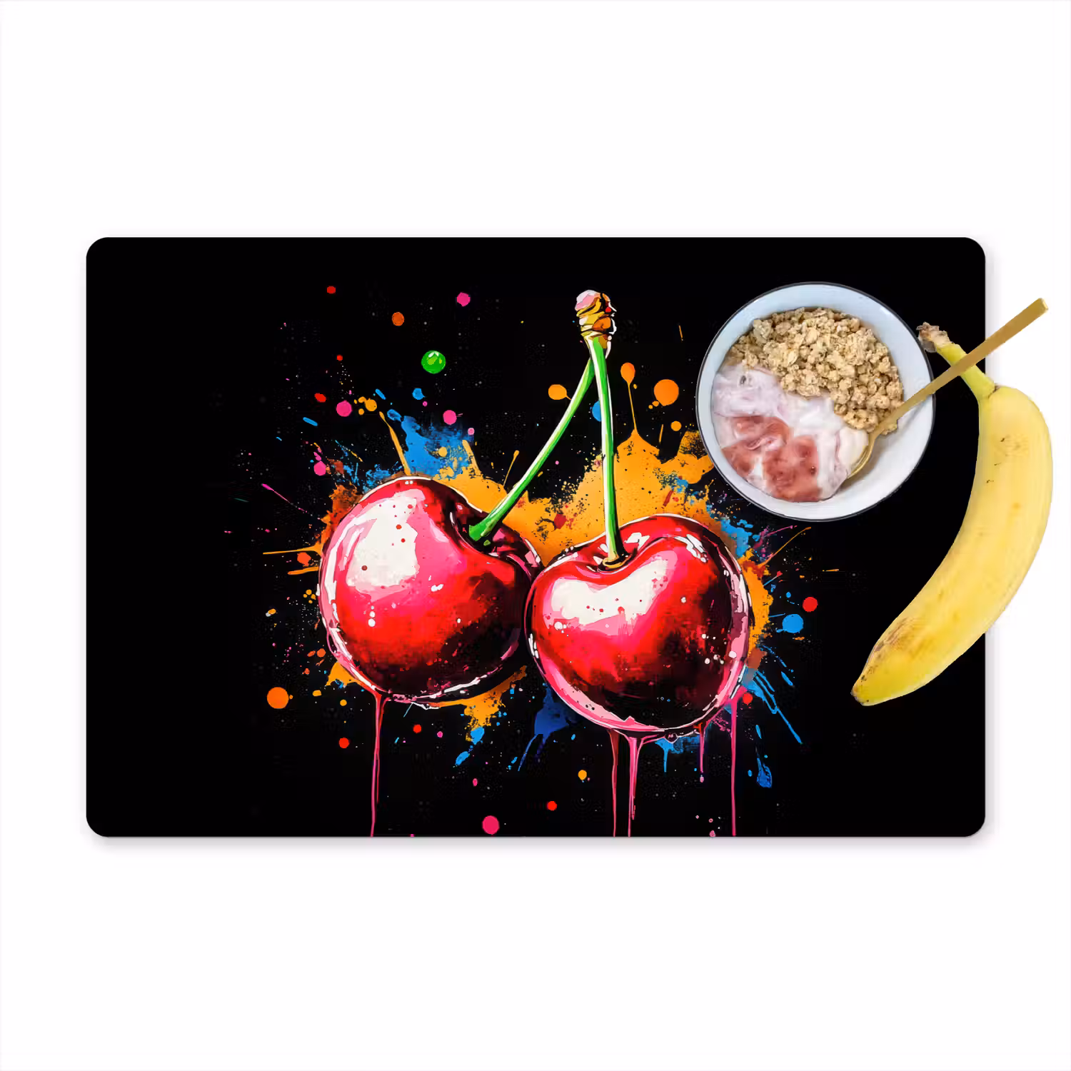 Kersen - Fruit - Graffiti - Verf - Abstract - Modern - Kleurrijk Placemat vinyl groot -zzzproduct_Kitchenyeah-website