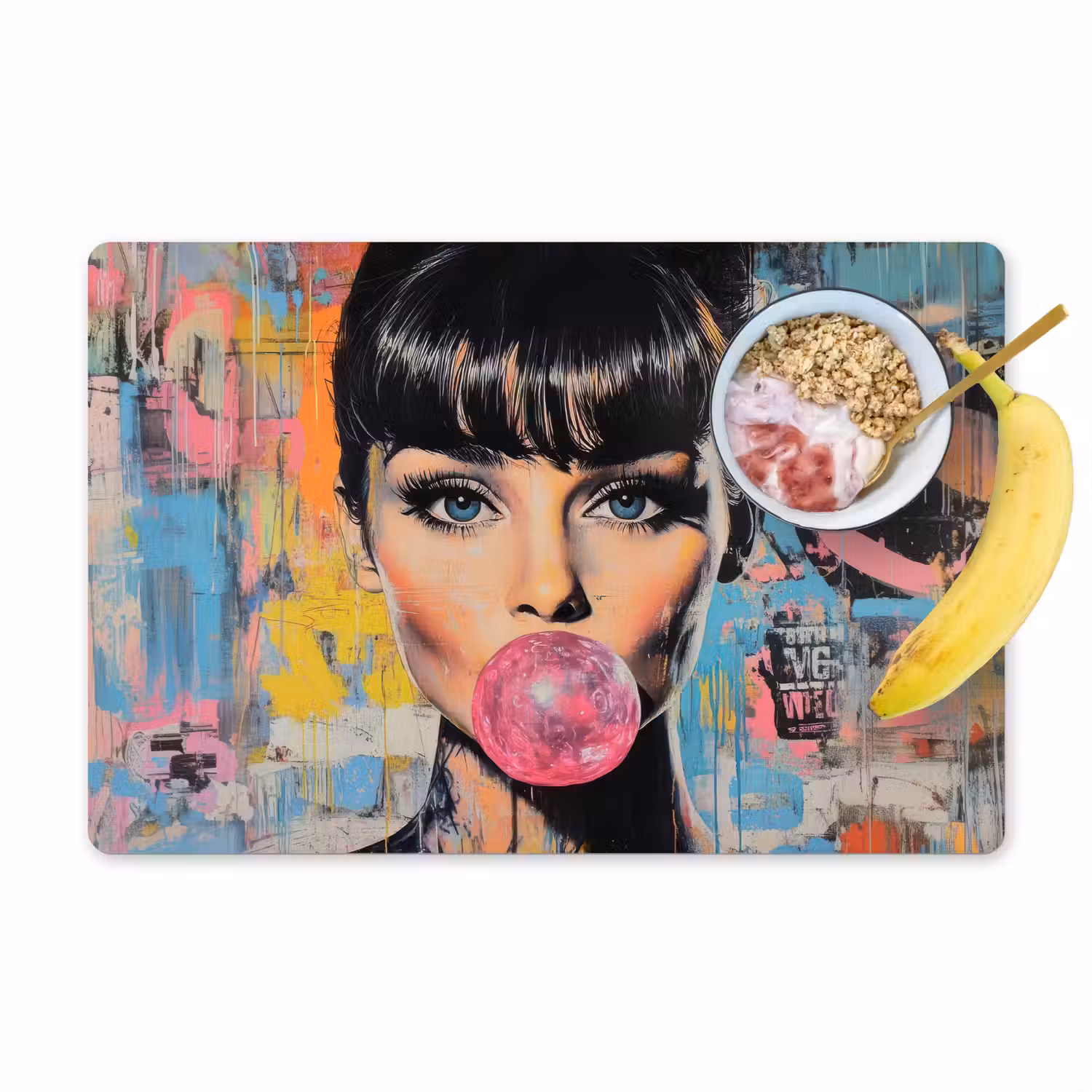 Kauwgom - Vrouw - Penseelstreken - Modern Placemat vinyl groot -zzzproduct_Kitchenyeah-website