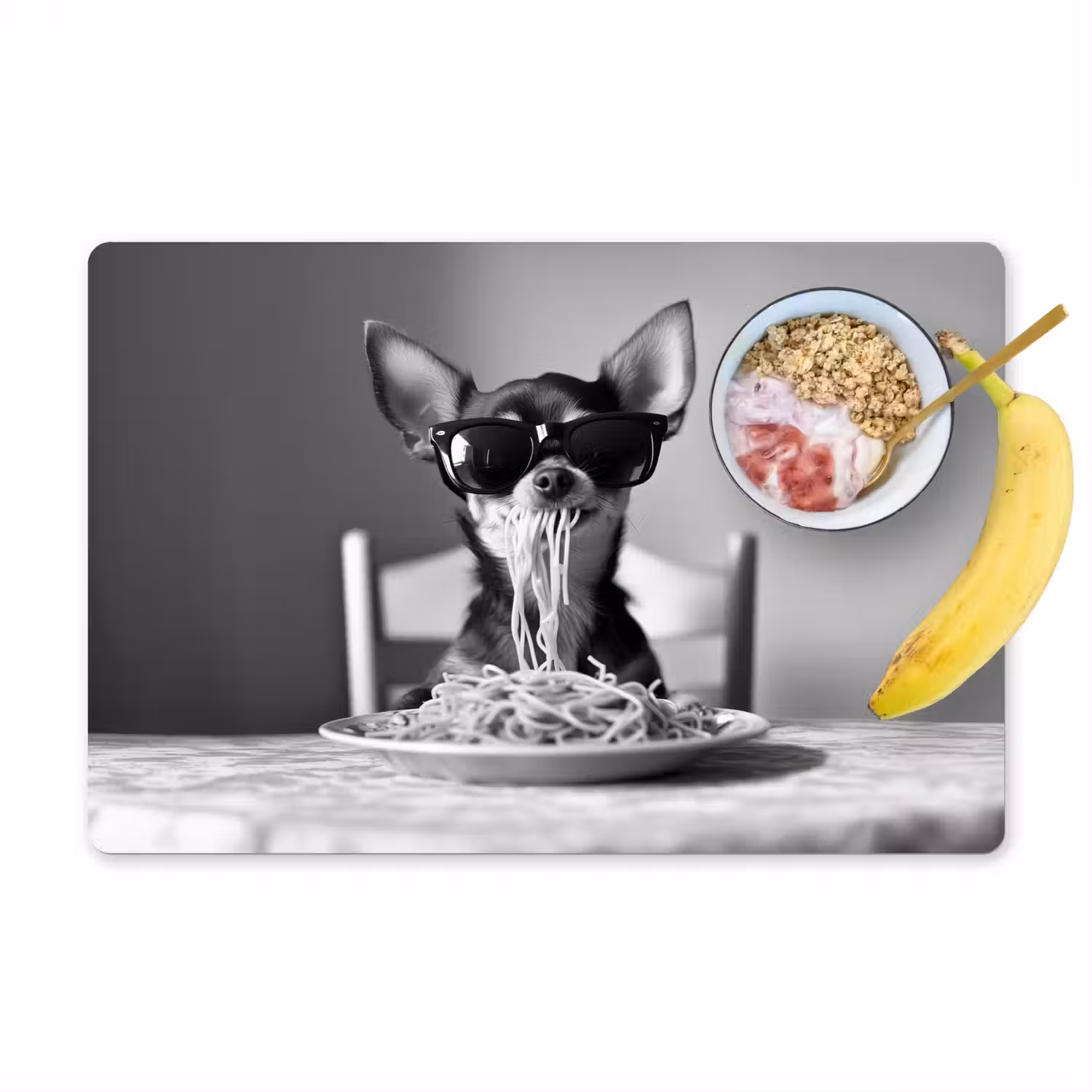Chihuahua - Hond - Zonnebril - Humoristisch - Zwart - Wit - Spaghetti Placemat vinyl groot -zzzproduct_Kitchenyeah-website