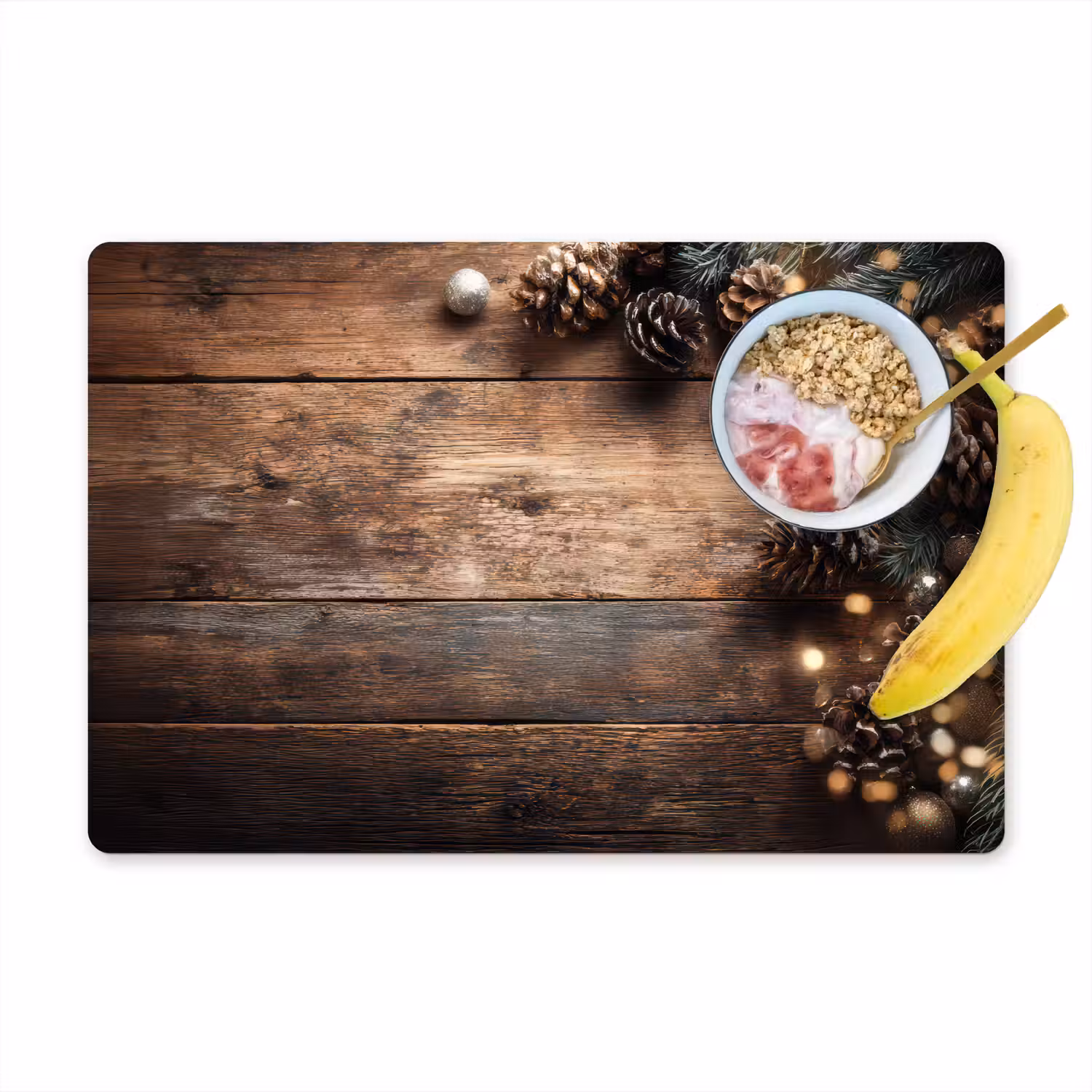 Kersthoekdecoratie - Dennenappels - Lichtjes Placemat vinyl groot -zzzproduct_Kitchenyeah-website