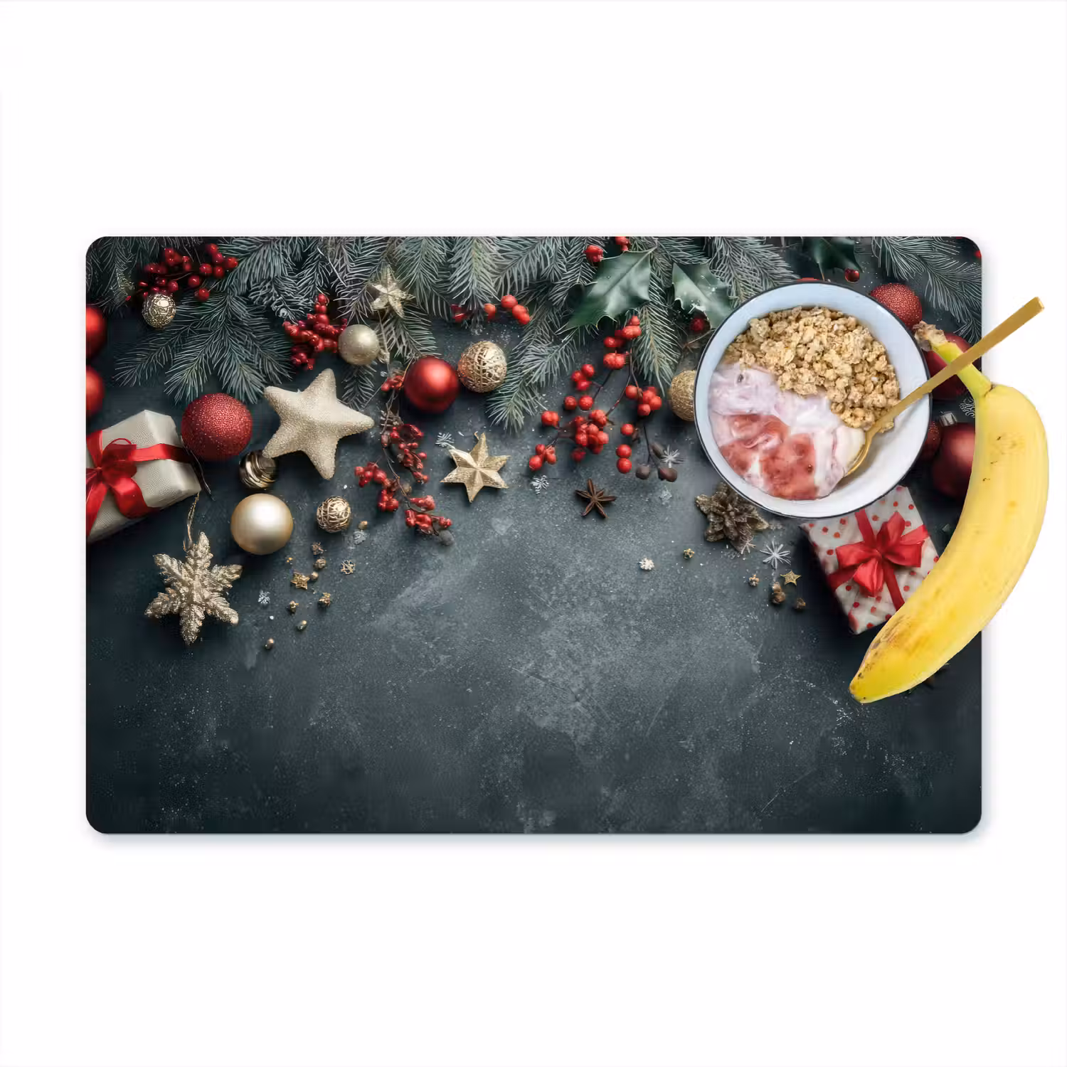 Kerstomlijsting - Hulst - Kleurrijk Placemat vinyl groot -zzzproduct_Kitchenyeah-website