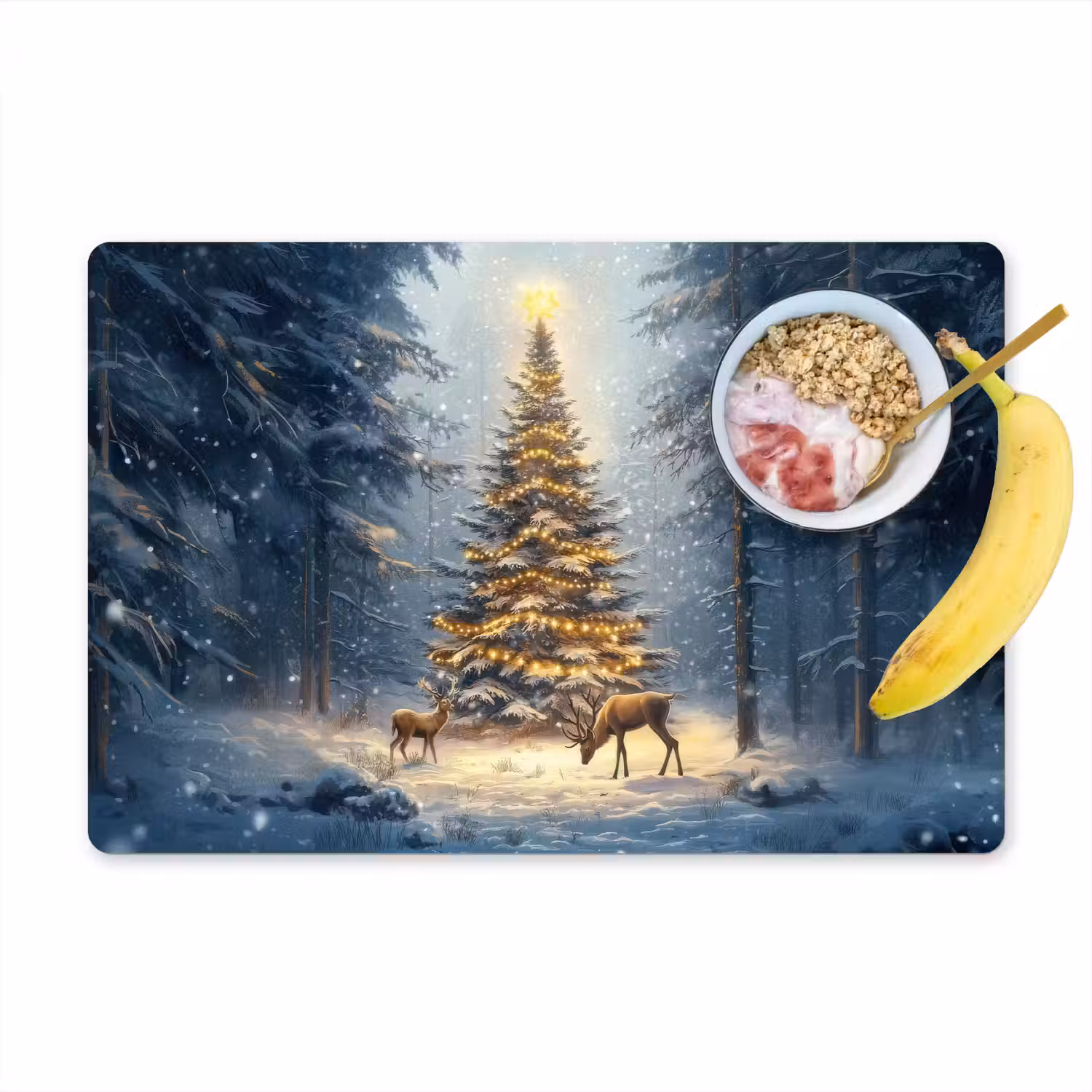 Kerstlicht - Woud - Hert - Donker Placemat vinyl groot -zzzproduct_Kitchenyeah-website