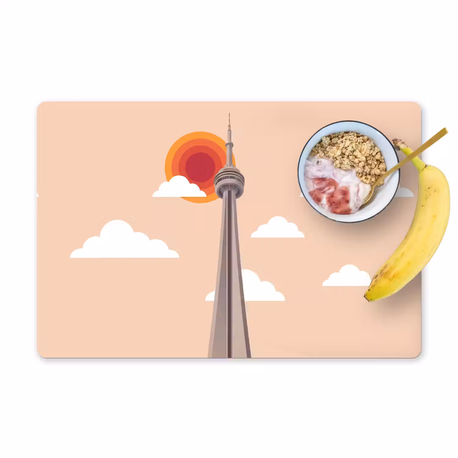 Stad - Gebouw - Architectuur - Retro - Oranje Placemat vinyl groot -zzzproduct_Kitchenyeah-website