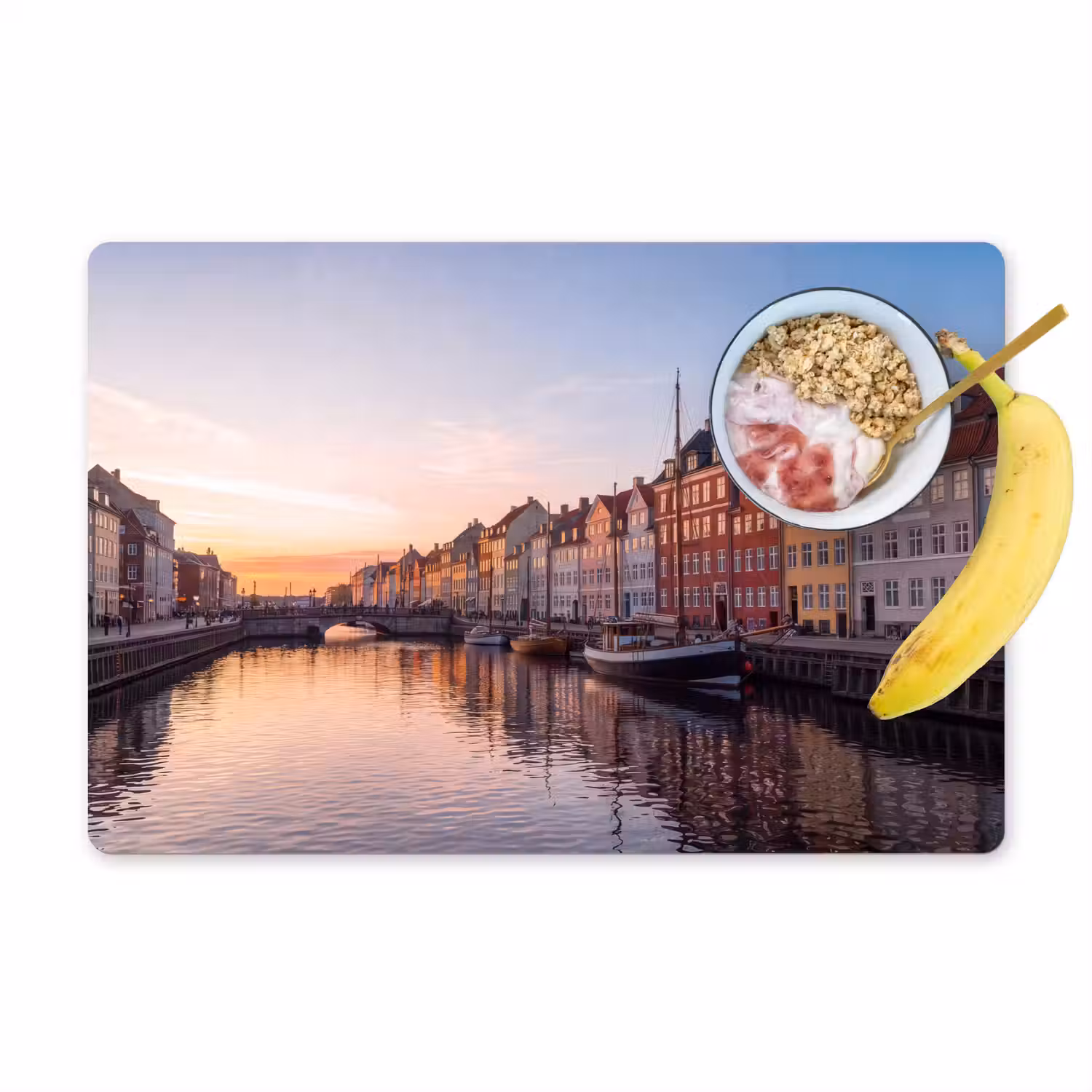 Stad - Gracht - Zonsondergang - Klassiek - Kleurrijk Placemat vinyl groot -zzzproduct_Kitchenyeah-website
