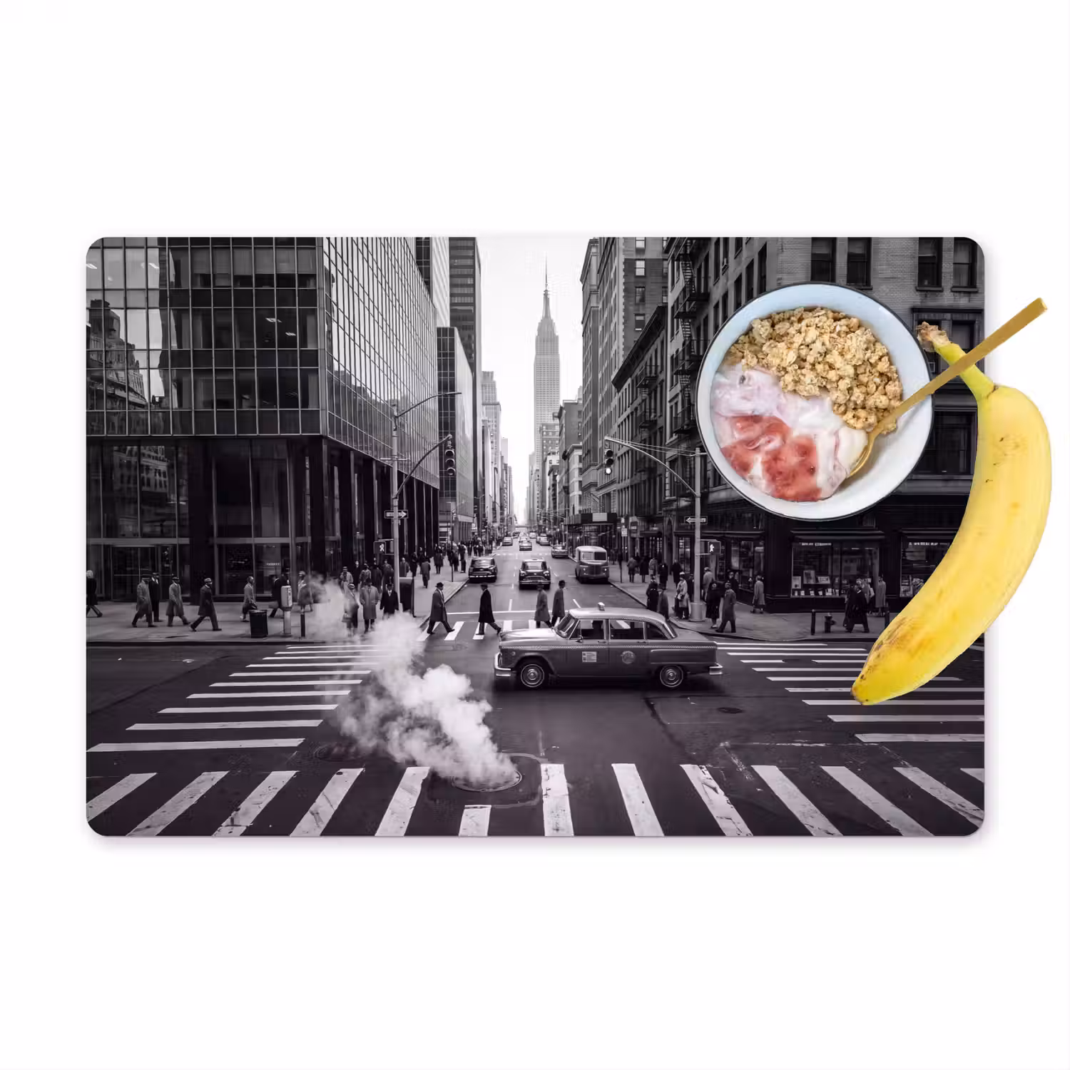 Stad - Straat - Gebouwen - Verkeer - Zwart-wit Placemat vinyl groot -zzzproduct_Kitchenyeah-website