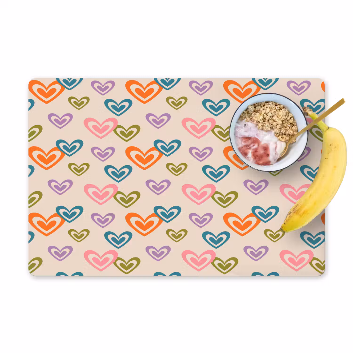 Kleurrijk - Hartjes - Patroon - Beige Placemat vinyl groot 368 -zzzproduct_Kitchenyeah-website