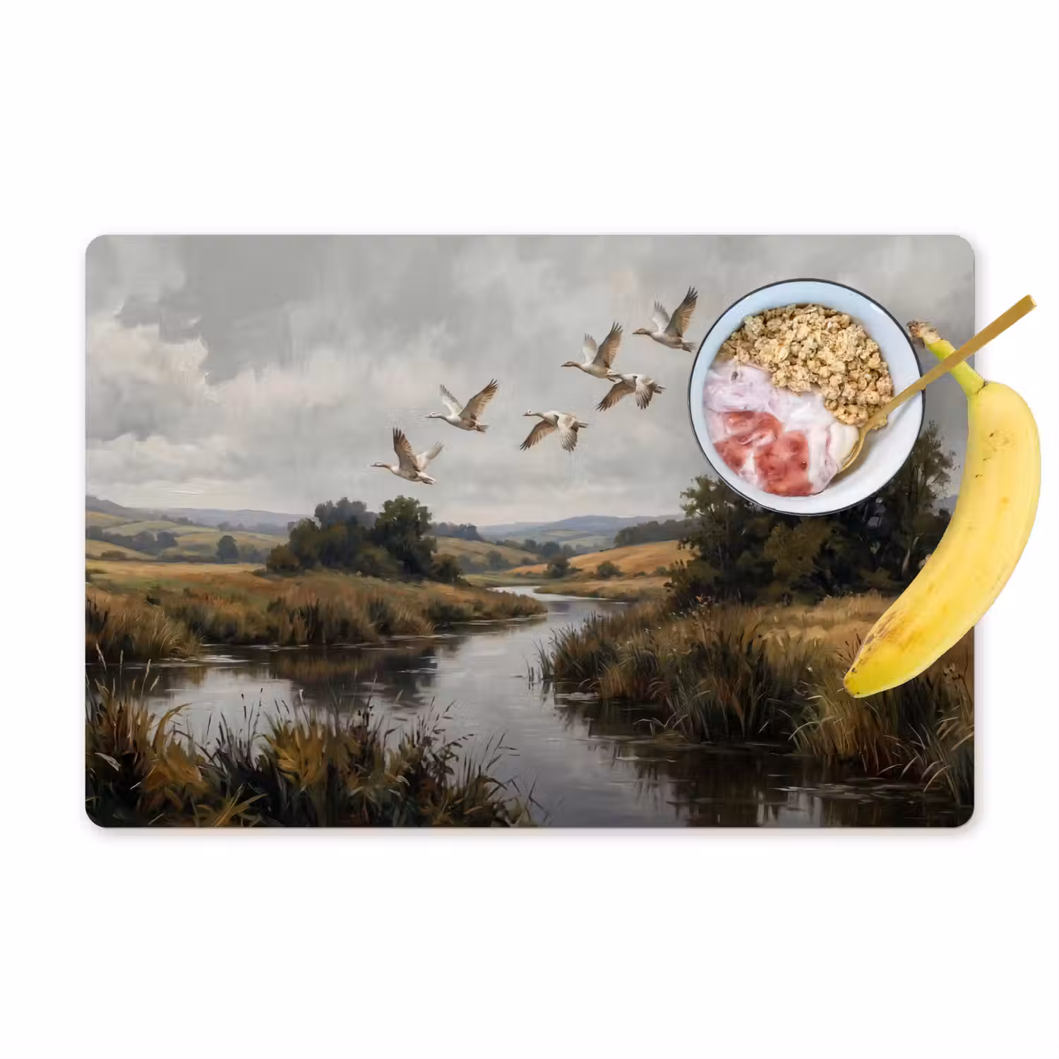 Eenden - Rivier - Landschap - Vlucht - Nostalgisch Placemat vinyl groot -zzzproduct_Kitchenyeah-website