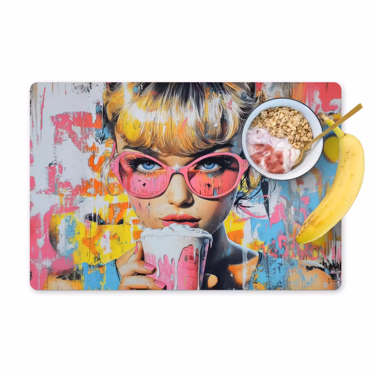 Expressief - Milkshake - Vrouw - Felle kleuren Placemat vinyl groot -zzzproduct_Kitchenyeah-website
