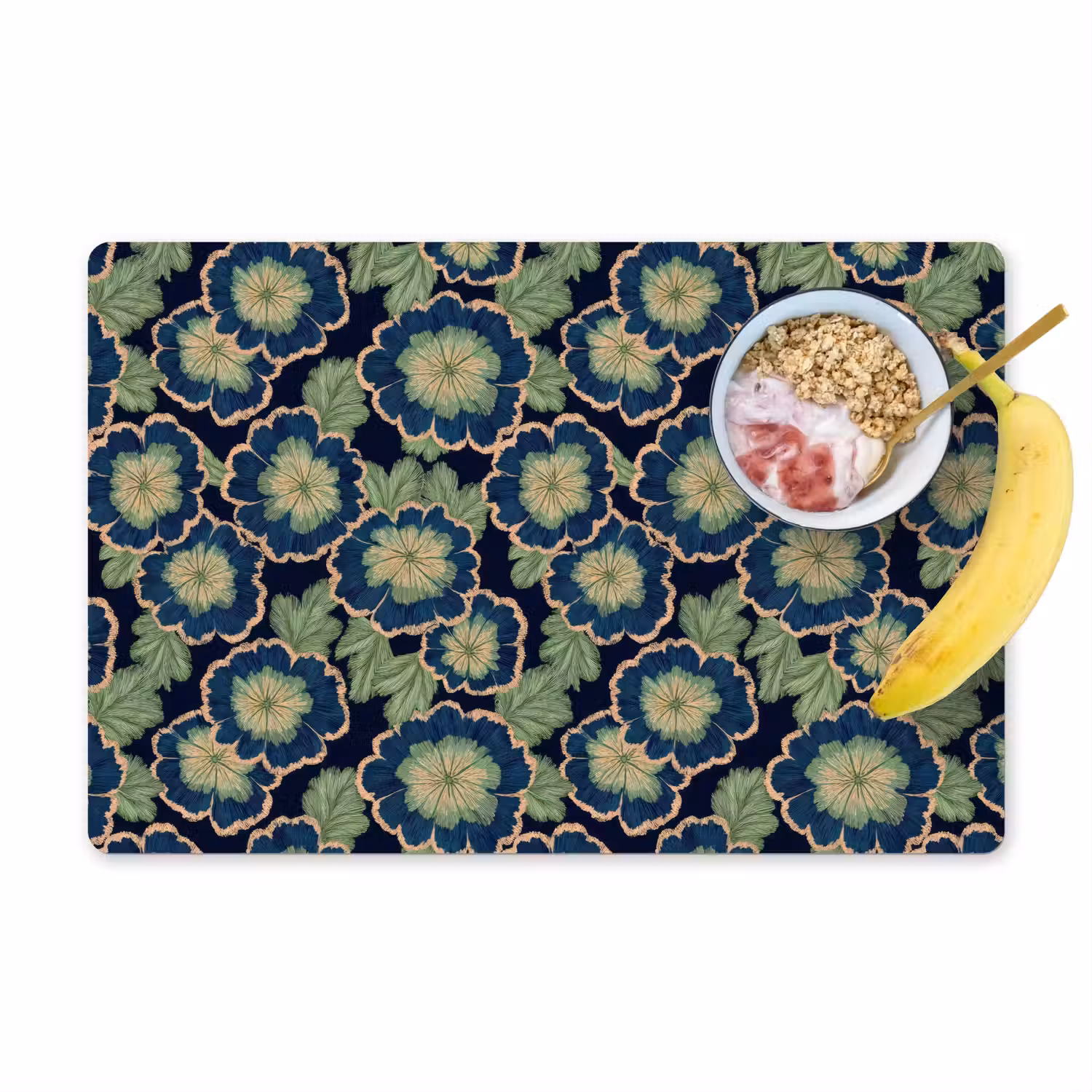 Bloemen - Borduurwerk - Patroon - Blauw - Groen Placemat vinyl groot 368 -zzzproduct_Kitchenyeah-website