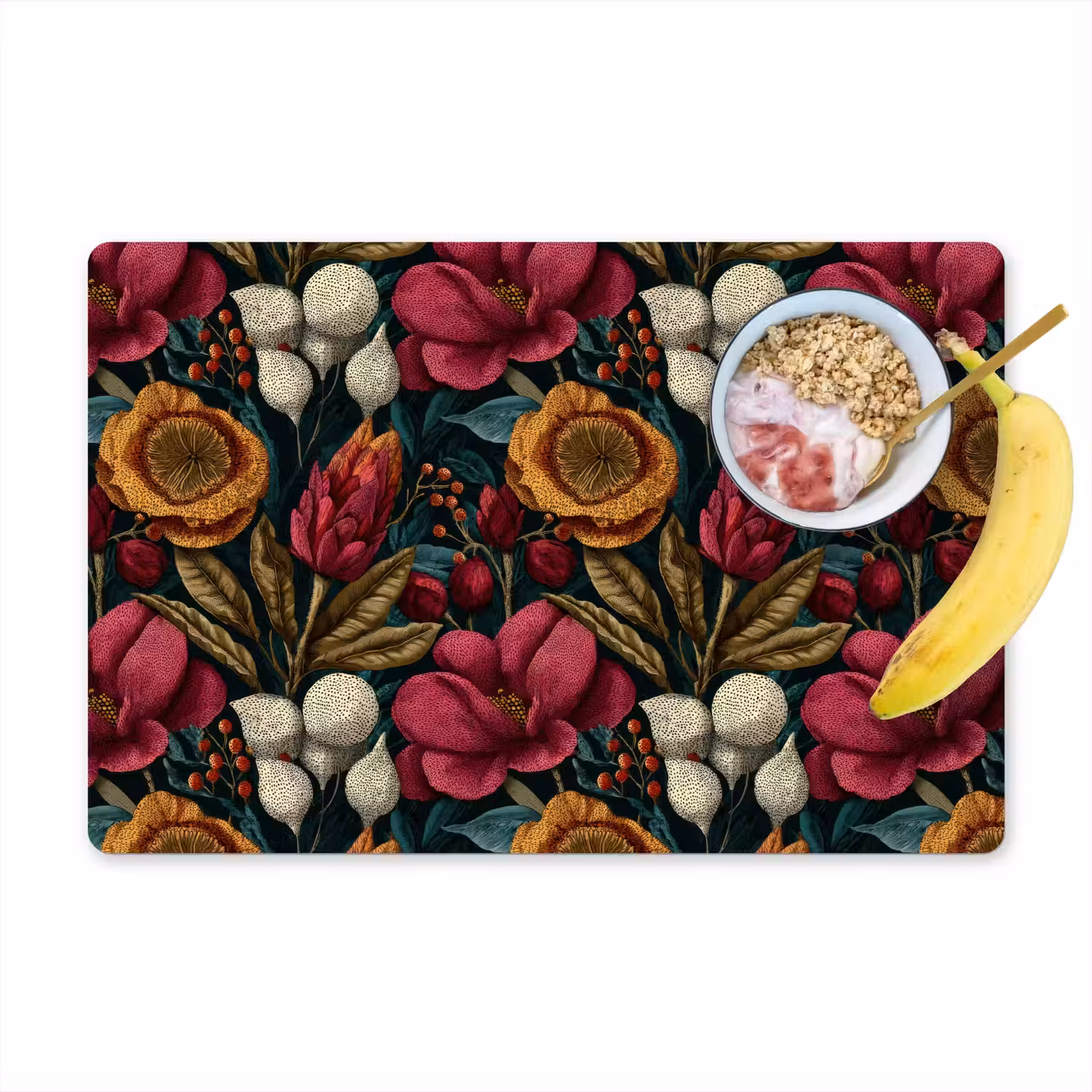 Bloemen - Patroon - Rood - Goud Placemat vinyl groot 368 -zzzproduct_Kitchenyeah-website